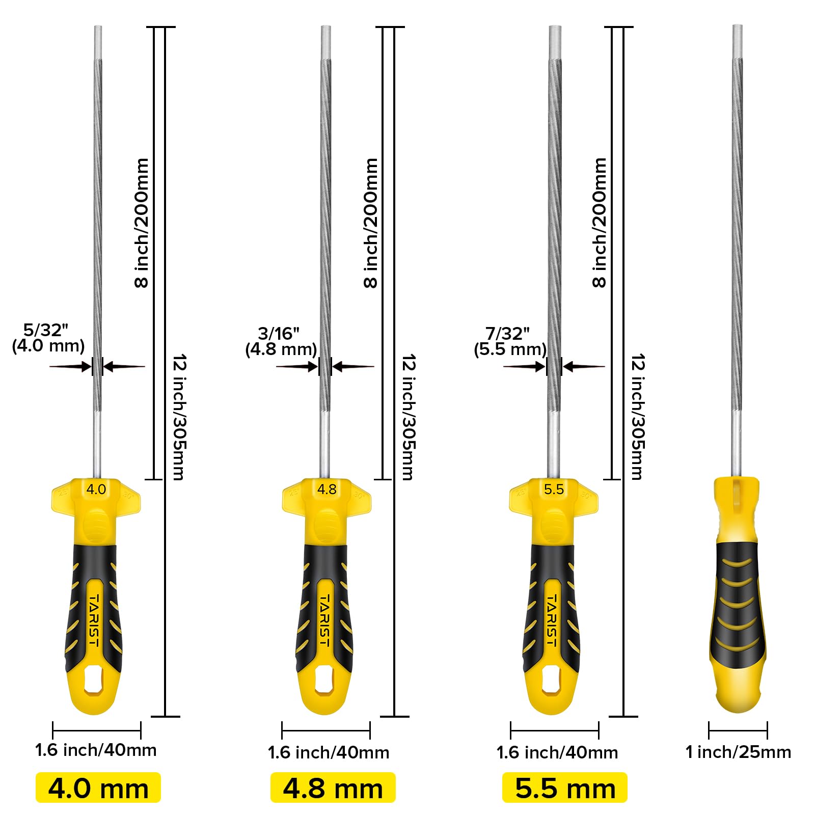 TARIST 6PCS Chainsaw File with Handle - Includes 5/32", 3/16", 7/32" Round Files, Professional Chain Saw Sharpening Files