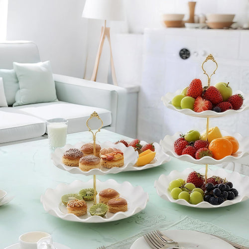 5 Pack Dessert Table Display Set, 2 Sets 3 Tier Cupcake Stand, 3 Pcs Food Serving Trays, Tiered White Plastic Cup Cake Tower for Birthday Baby Shower Wedding and Tea Party Supplies (5, Large)