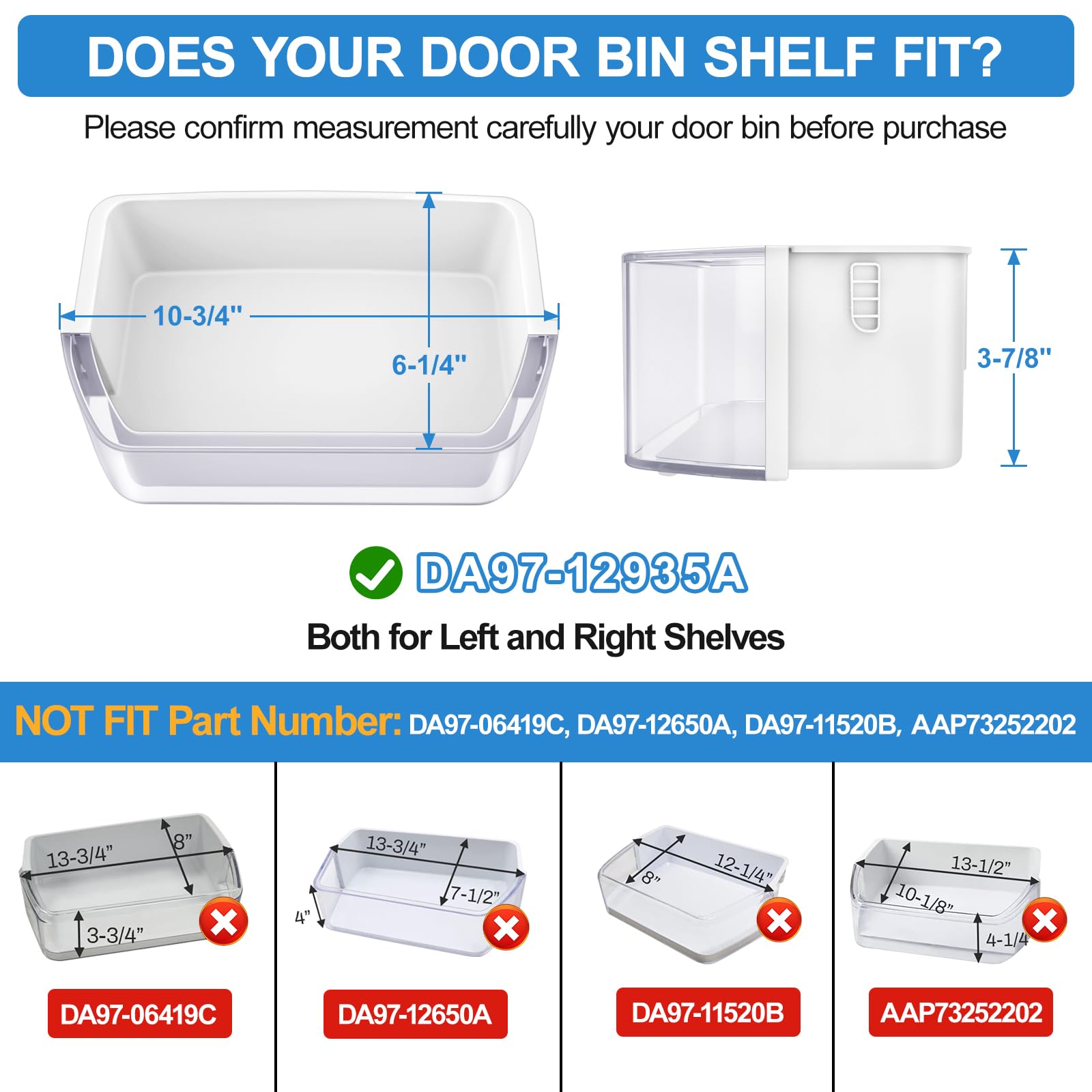 UPGRADED DA97-12935A RF220NCTASR Door Shelf Compatible with Samsung Fridge Door Shelf, Right & Left Samsung Refrigerator door Shelf Parts RF220NCTAWW, RF220NCTASP, RF221NCTASR Door Bin Fridge Shelves