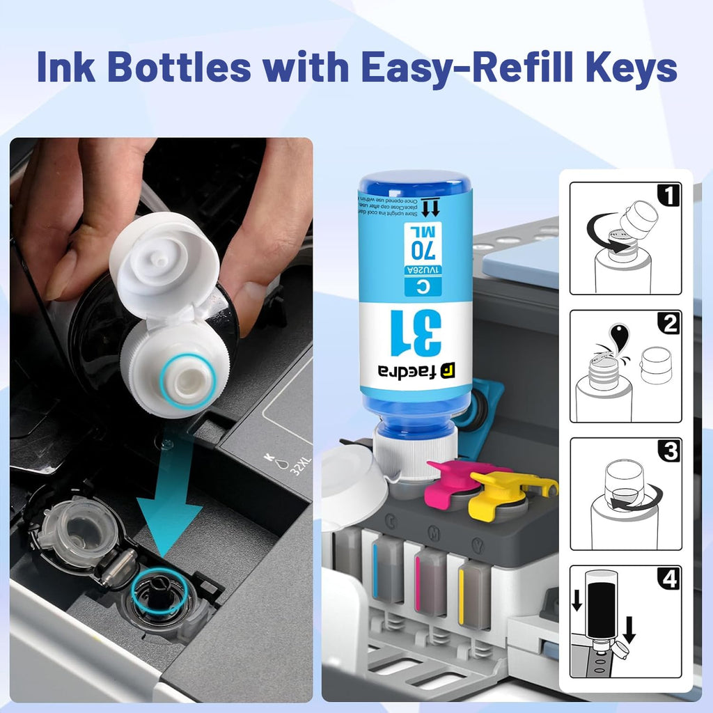 Faedra 32XL Ink Bottle (3 Black) Replacement for HP 31 32XL Ink Bottle Set for HP Smart Tank 6001 7301 7602 7001 5000 5101 5102 5103 651 551 455 457 450 Ink