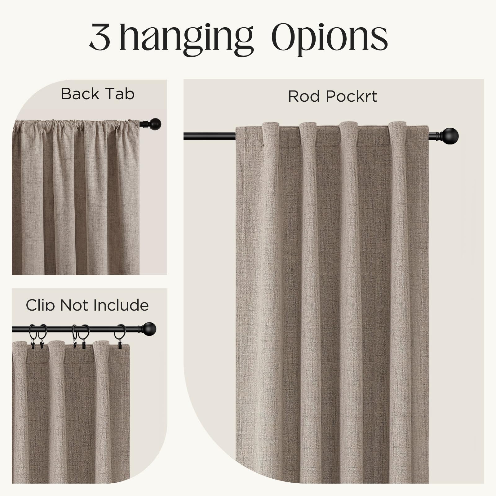 CUCRAF 100% Blackout Curtains 2 Panels,Linen Black Out Curtains 84 Inch Long Room Darkening Thermal Insulated Opaque Curtains for Bedroom Living,Back Tab & Rod Pocket (52Wx84L Inch, Linen)