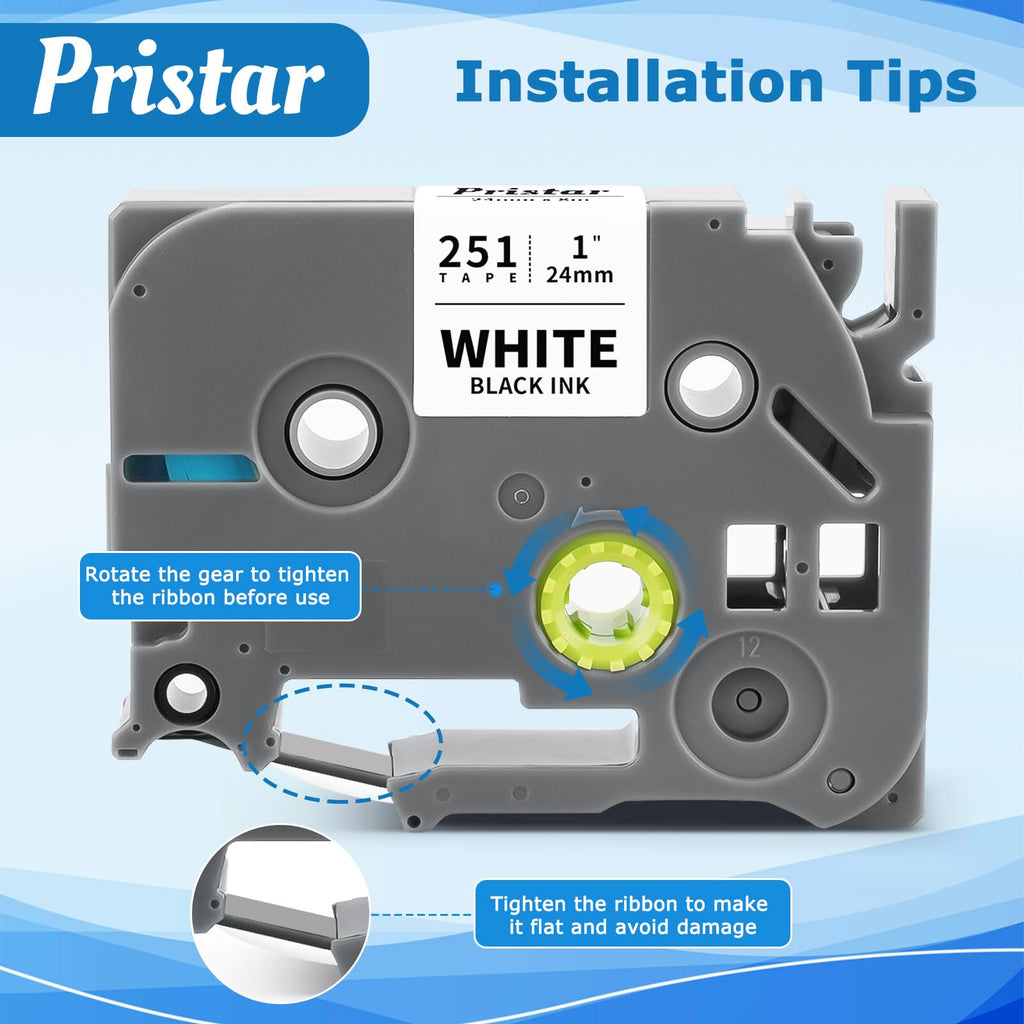 Pristar Compatible Label Tape Replacement for TZe-251 Tze251 TZ Tape 24mm Laminated Tape Work with Brother PT-P700 PT-P710BT PTD600VP PTP750W PT2730, Black on White 1' x 26.2ft (8m), 3-Pack