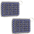 2 Pack Cast Iron Scrubber 316 Stainless Steel with Silicone Insert Durable Flexible Chain Cleaner Cleaner for All Types of Griddles Pots Skillet Grills Kitchen Cookware BBQ Tools & Ovens (Blue*2)