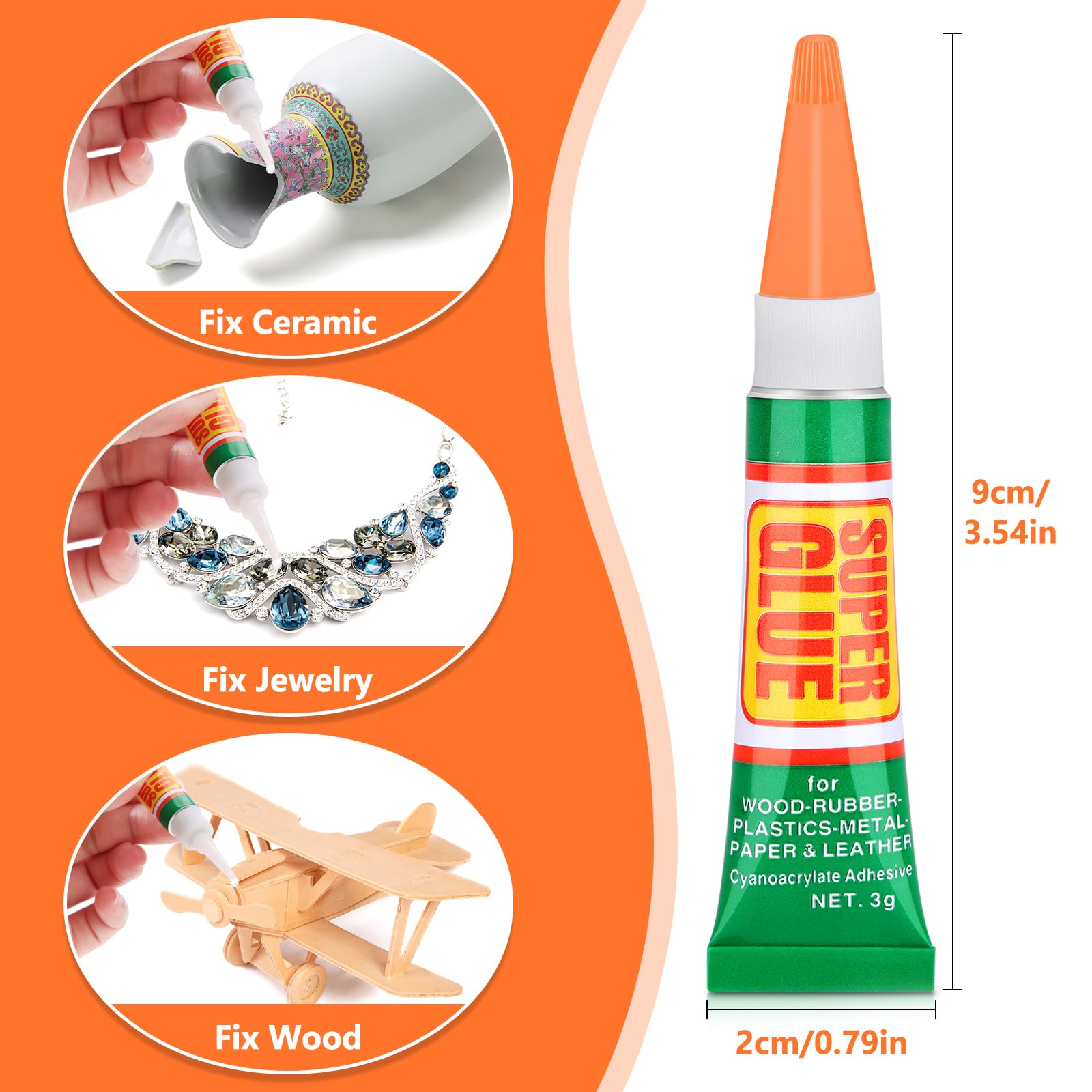 36 x 3g Super Strong Glue for All Purpose, Clear Cyanoacrylate Adhesive Instant Glue Quick Dry Superglue Gel Tubes for Bonding Plastic, Metal, Glass, Leather, Wood, Rubber, Jewelry, DIY Crafts Repair