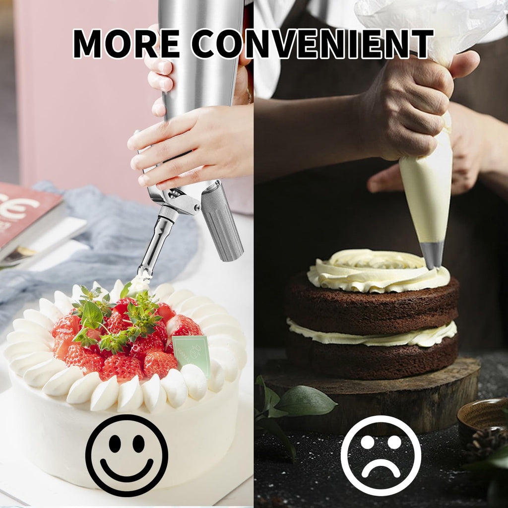ECO-WILL Professional Whipped Cream Dispenser, Durable Aluminum Cream Whipper with 2 Sets of Stainless Steel and Plastic Tips & Cleaning Brush,1-Pint / 500 mL