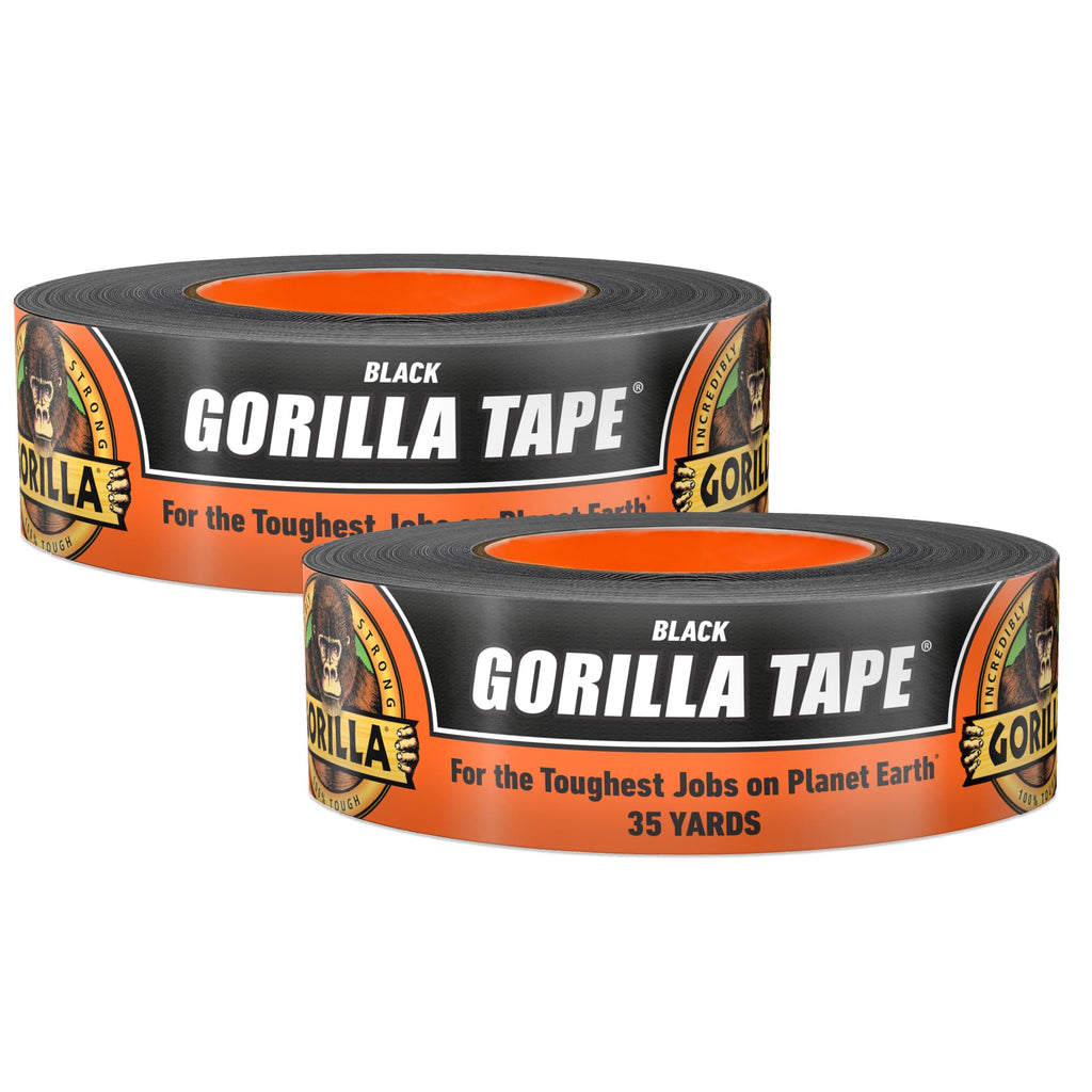 Gorilla Heavy Duty Tape, Duct Tape, Utility Tape, Triple Layer Strength, Indoor & Outdoor, Weather Resistant Shell, 1.88 in x 35 yd (32 Meters), Black (Pack of 2)