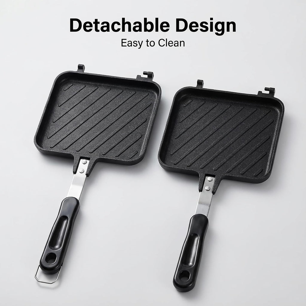 Elsjoy Grilled Cheese Sandwiches Maker, Non-Stick Toasted Sandwich Press with Handle, Stovetop Aluminum Flip Panini Maker Pan for Breakfast, Camping, Home, Kitchen