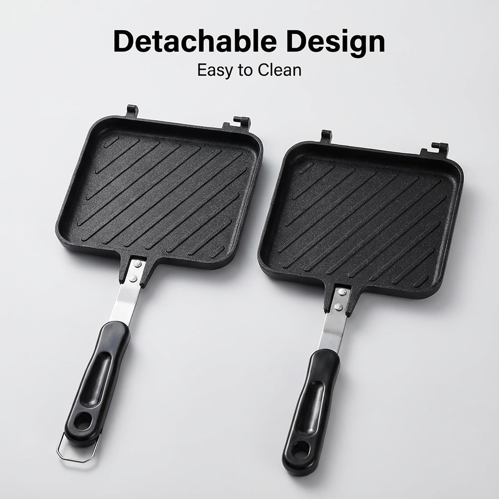 Elsjoy Grilled Cheese Sandwiches Maker, Non-Stick Toasted Sandwich Press with Handle, Stovetop Aluminum Flip Panini Maker Pan for Breakfast, Camping, Home, Kitchen