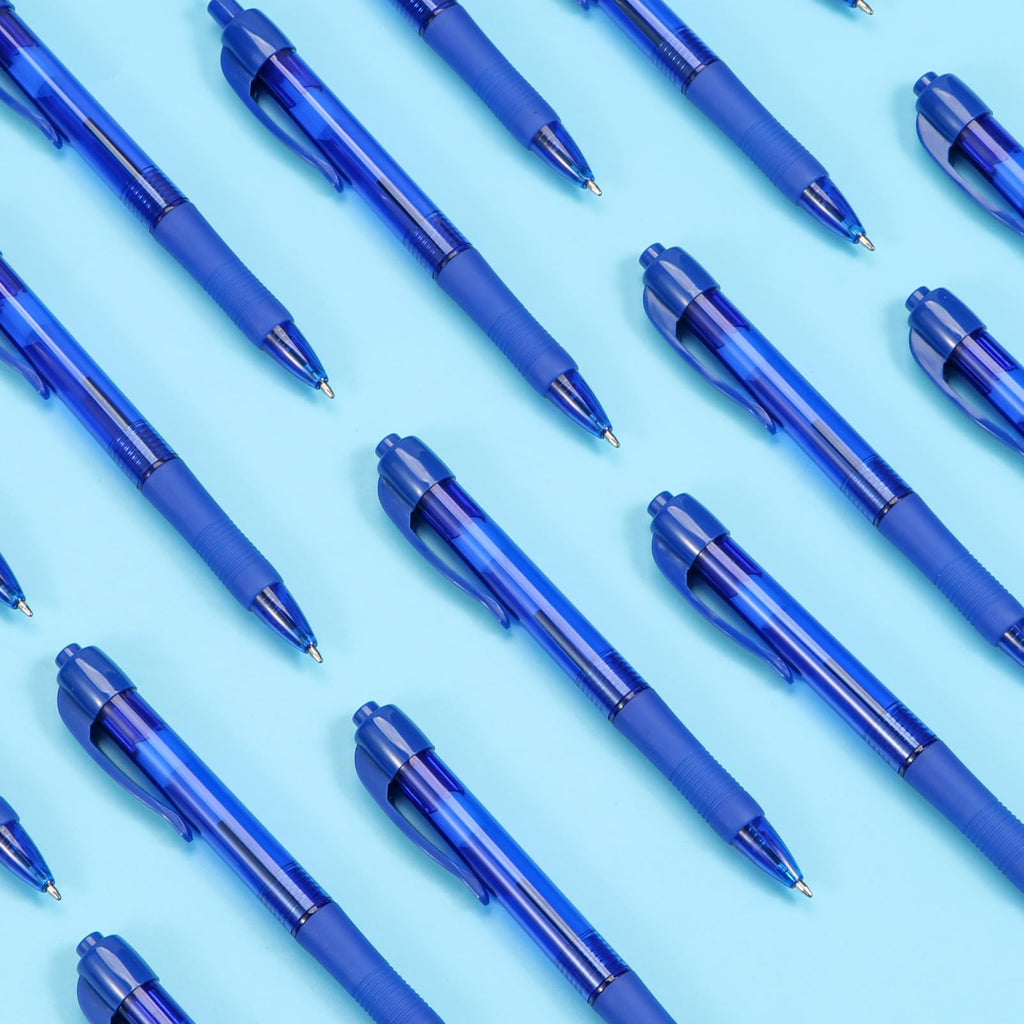 deegtran Pens Bulk, 50 Pack No Bleed Blue Ink Click Pens with Soft Grip, Wholesale Retractable Ballpoint Pens for Office School, Medium Point Smooth 1.0MM