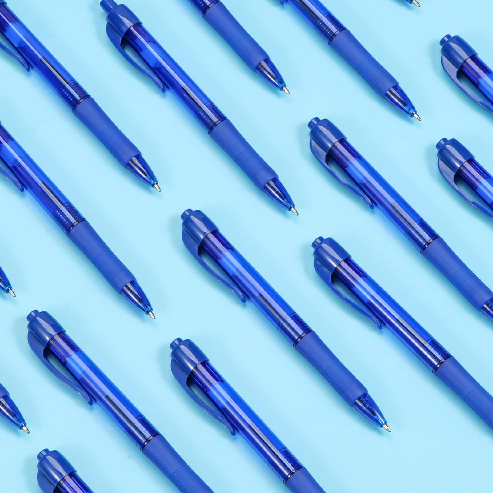 deegtran Pens Bulk, 50 Pack No Bleed Blue Ink Click Pens with Soft Grip, Wholesale Retractable Ballpoint Pens for Office School, Medium Point Smooth 1.0MM