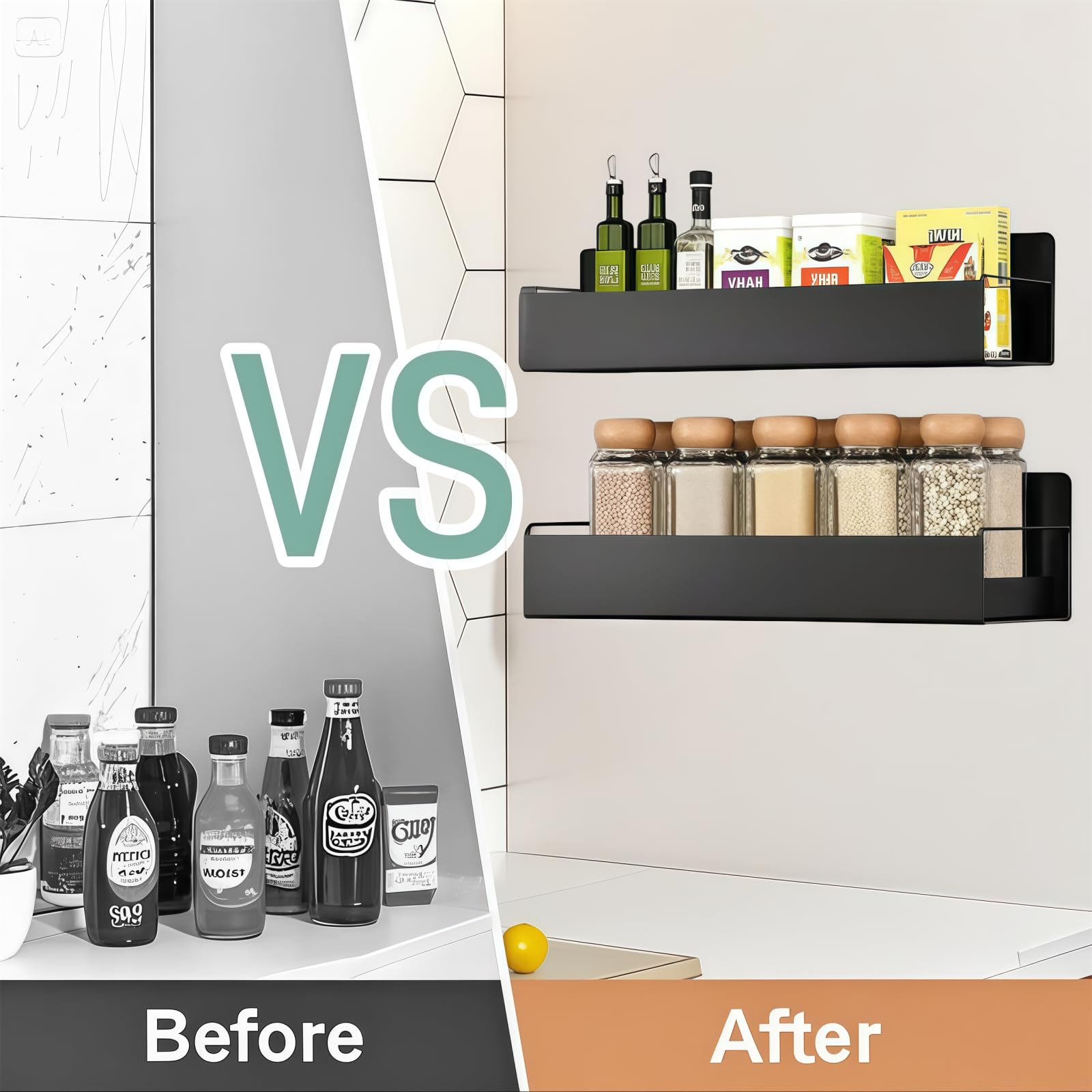 Kitchen spice rack, magnetic spice rack for fridge with paper towel holder, magnetic fridge shelf