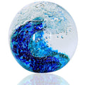 Hand Blown Glass Figurines Ball Ocean Waves,Paperweight Glass Ball,Home Decor Collectible,Aquarium Decor,Office Decor Ocean Lovers