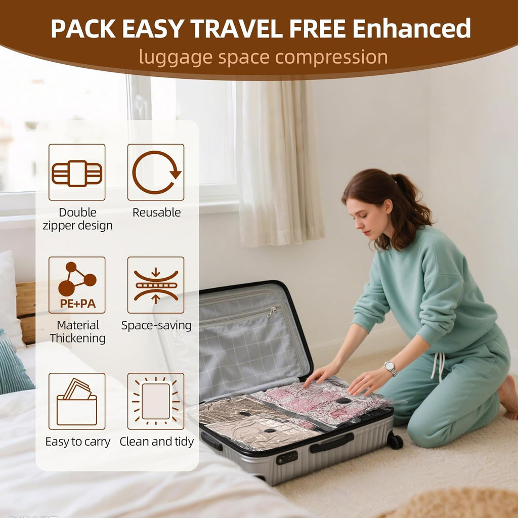 Travel Vacuum Storage Bags,9 Pack Carry-On Size for Luggage and Suitcase,Vacuum for Bags Storage,Space Saver for Clothes & Clothing - 80% Space Saver(No pump)