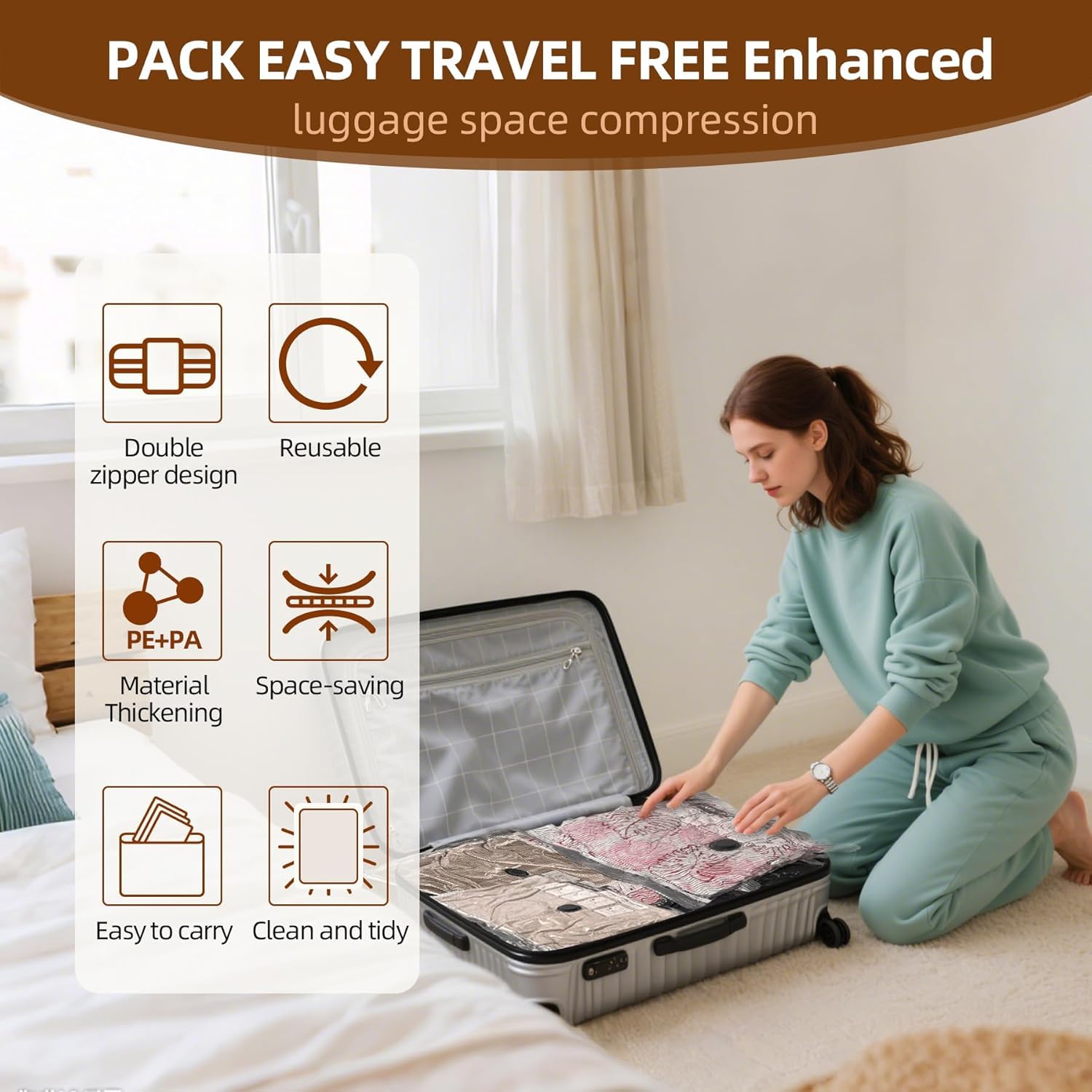 Travel Vacuum Storage Bags,9 Pack Carry-On Size for Luggage and Suitcase,Vacuum for Bags Storage,Space Saver for Clothes & Clothing - 80% Space Saver(No pump)