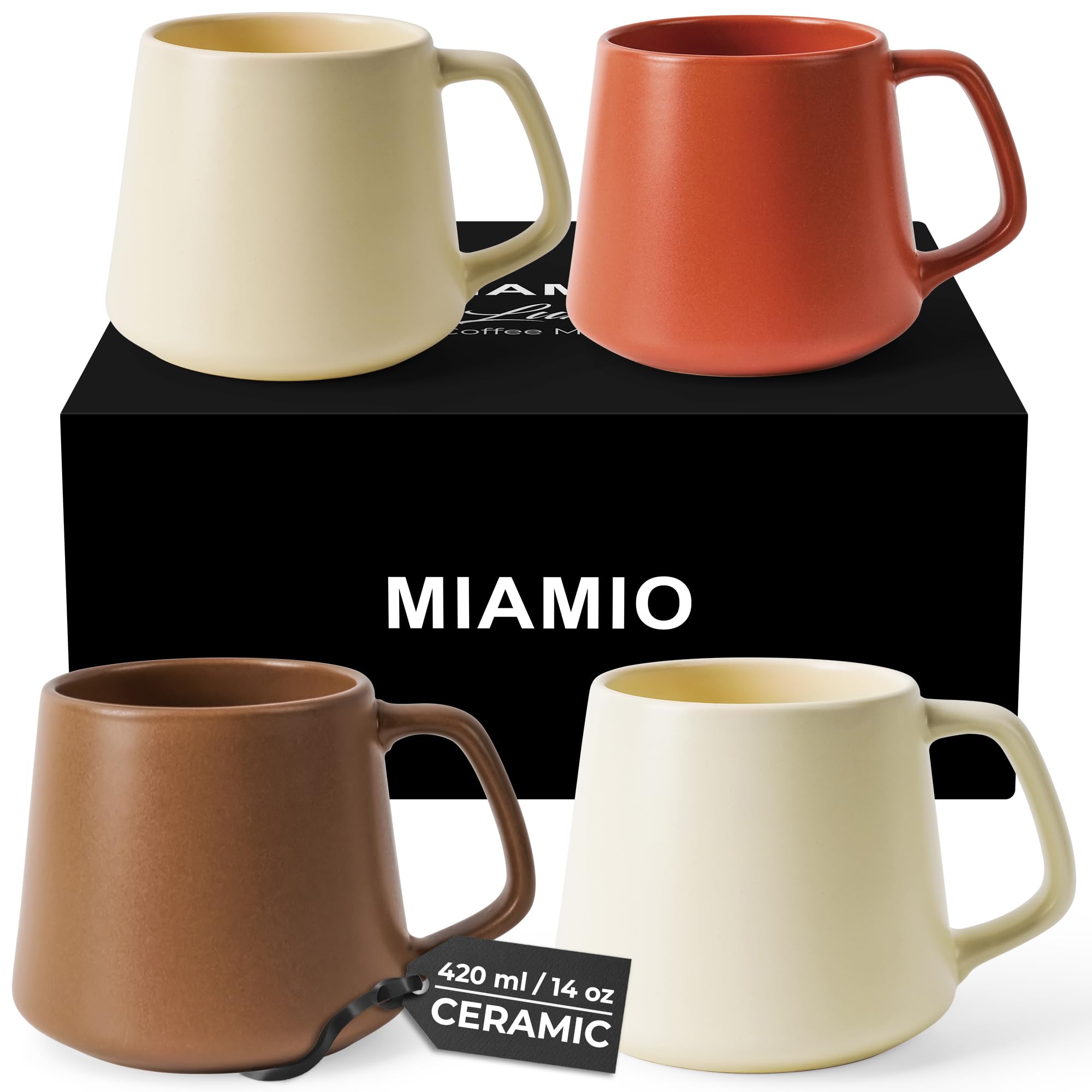 MIAMIO - Coffee Mugs Set of 4 / Large Ceramic Coffee Cups (420 ml) - Mug for Cappuccino, Tea, Espresso - Microwave and Dishwasher Safe - Luxe Collection (Beige Pastel)