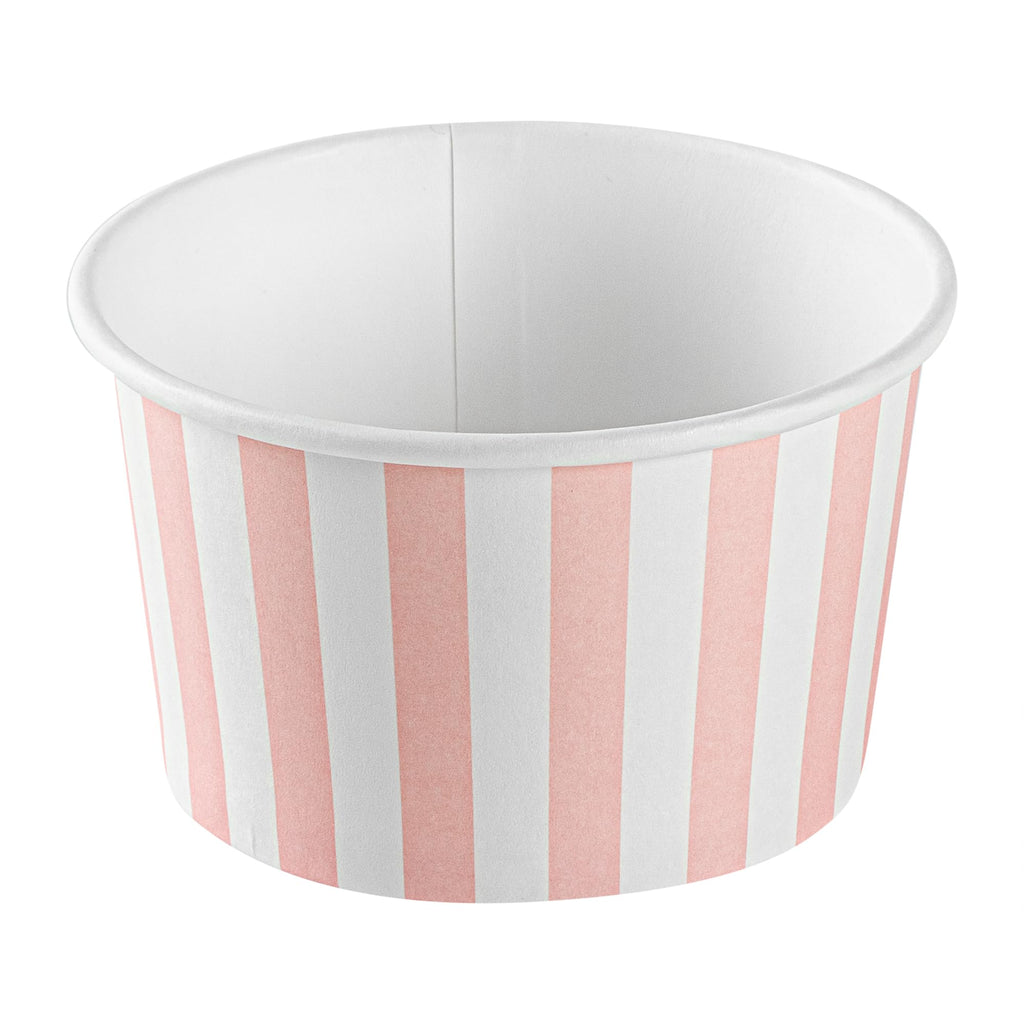 Coppetta 5-Ounce Dessert Cups, 50 Disposable Ice Cream Cups - Lids Sold Separately, Striped, Pink and White Paper FroYo Bowls, for Hot and Cold Foods, Perfect for Gelato Or Mousse - Restaurantware