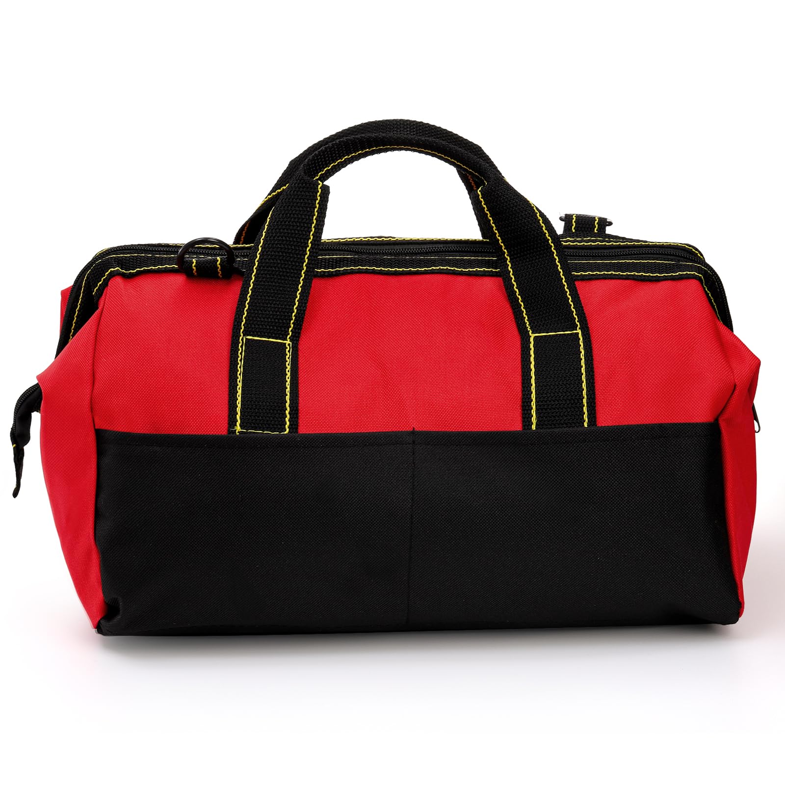 Hiceeden 16 Inch Wide Mouth Tool Bag, Collapsible Tool Tote with Waterproof Coating and Adjustable Strap, Portable Electrician Tool Organizer Handbag with 5 Outside Pockets, Red