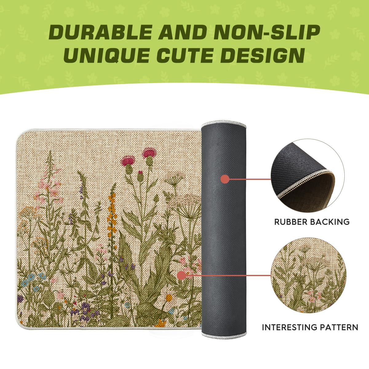 Artoid Mode Wildflower Floral Doormat, Flowers Home Decor Low-Profile Switch Rug Door Mat Floor Mat for Indoor Outdoor 17x29 Inch