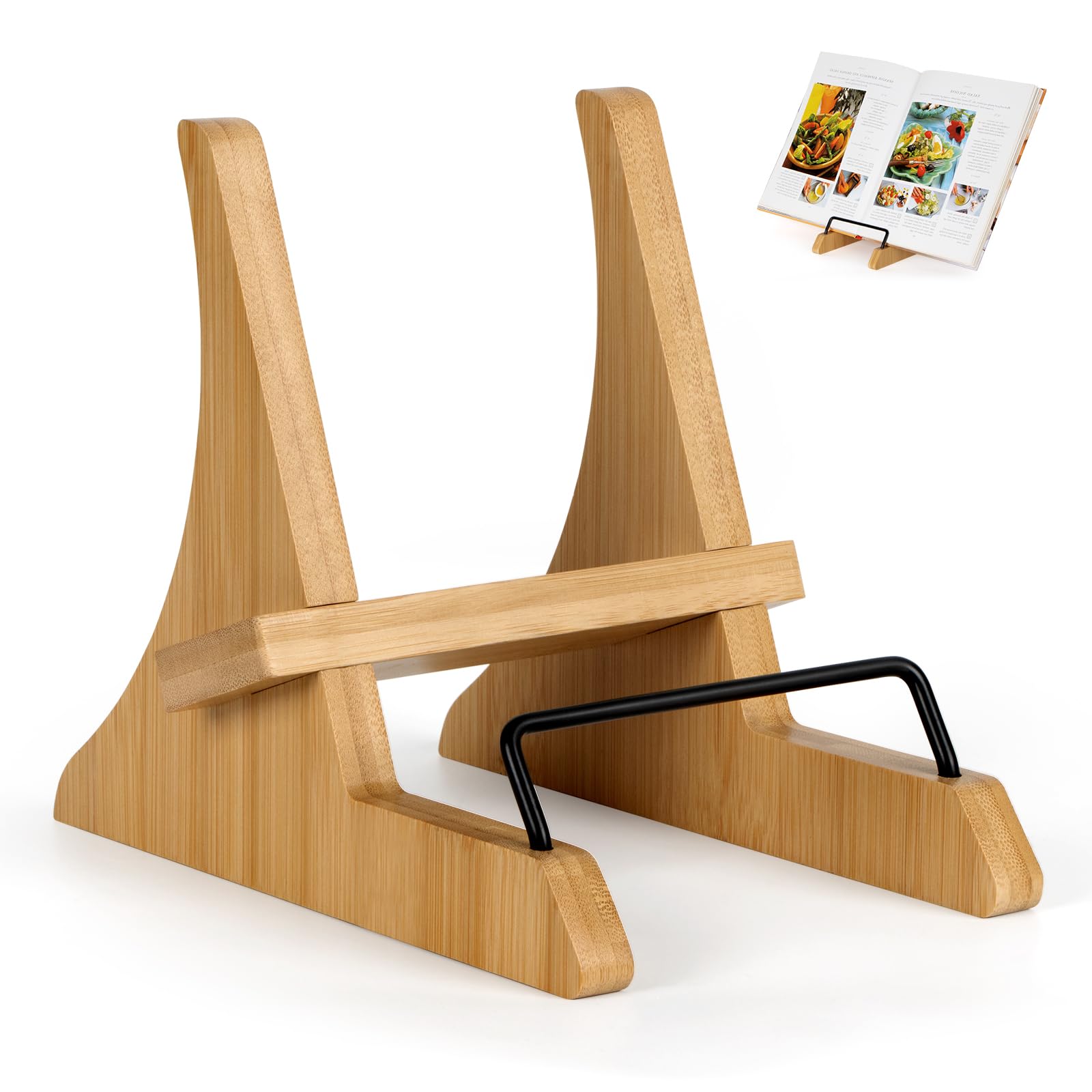PUERSI Cookbook Stand for Kitchen Counter, Bamboo Cookbook Holder, Cook Book Stand for Kitchen, Recipe Book Holder - NEW Patented Design