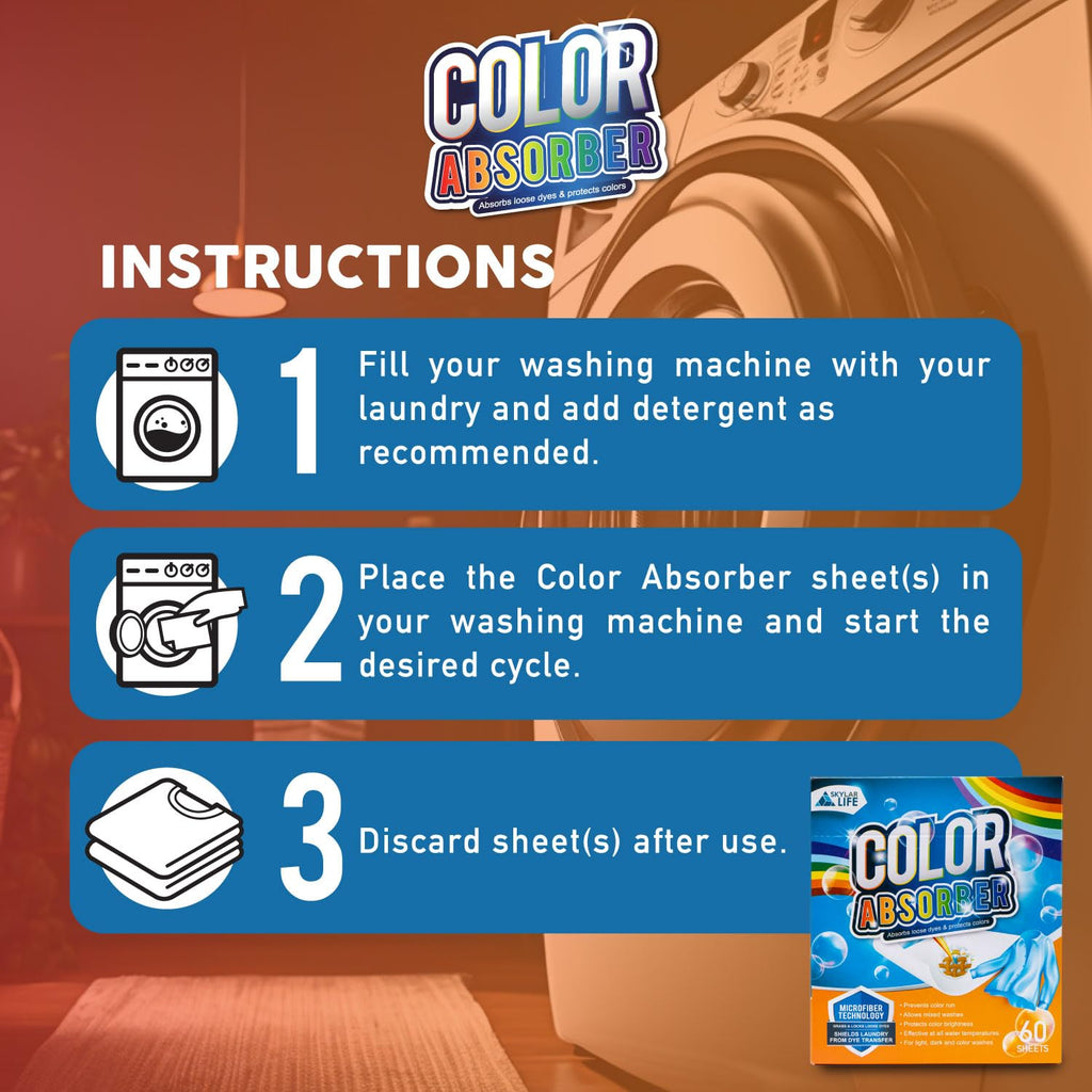 Skylarlife Color Absorber Sheets for Laundry, 60 Count, Prevent Clothes from being dyed, Fragrance Free Dye-Trapping Sheets for Family, Students and Vacationers