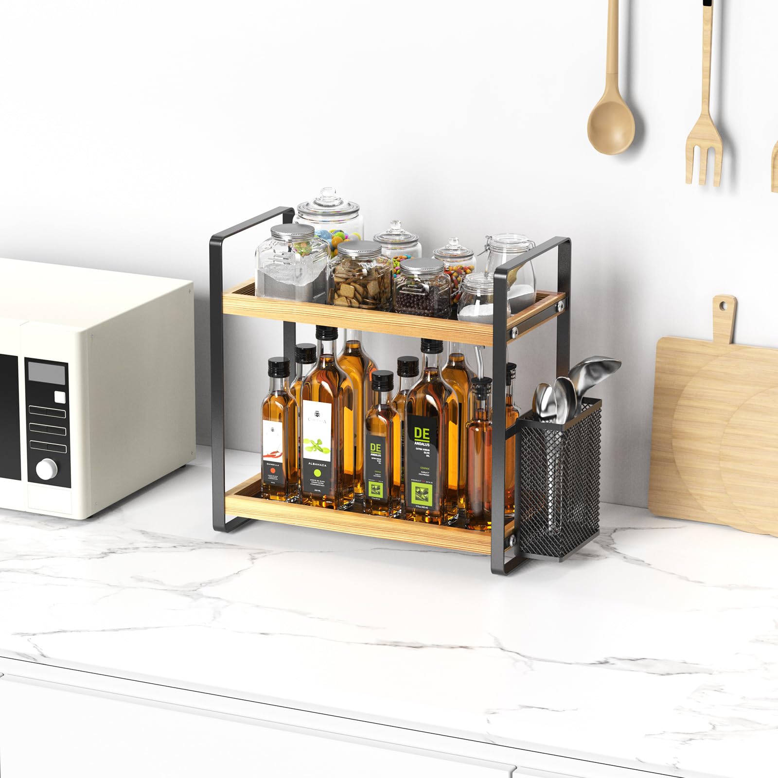 LEMIKKLE Wood Coffee Bar Accessories and Coffee Mug Cup Holder, kitchen organizers and storage,Spice Rack Organizer for Countertop,Kitchen(basket)