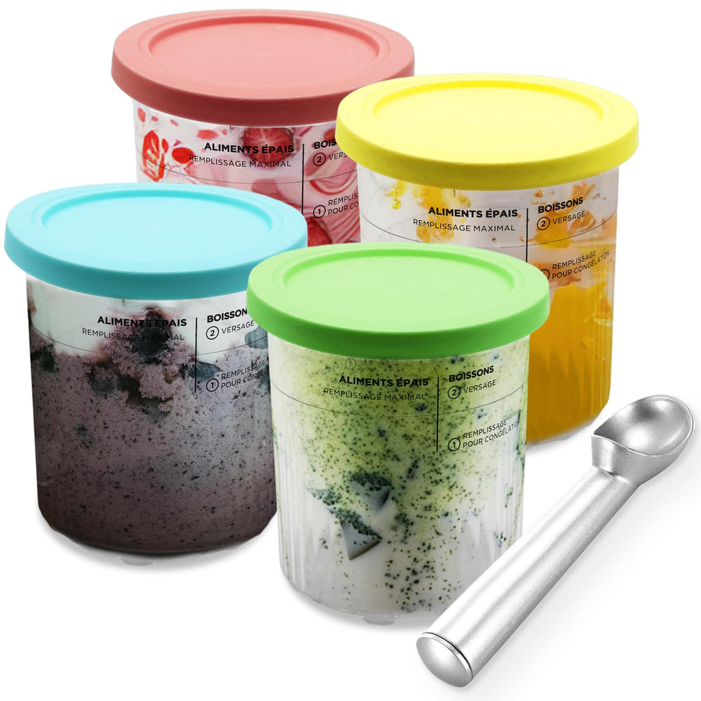 Containers Replacement for Ninja Creami Pints and Lids - 4 Pack, 24oz Cup Compatible with NC501, NC500 Series Ice Cream Maker, BPA Free Dishwasher Safe Leak Proof