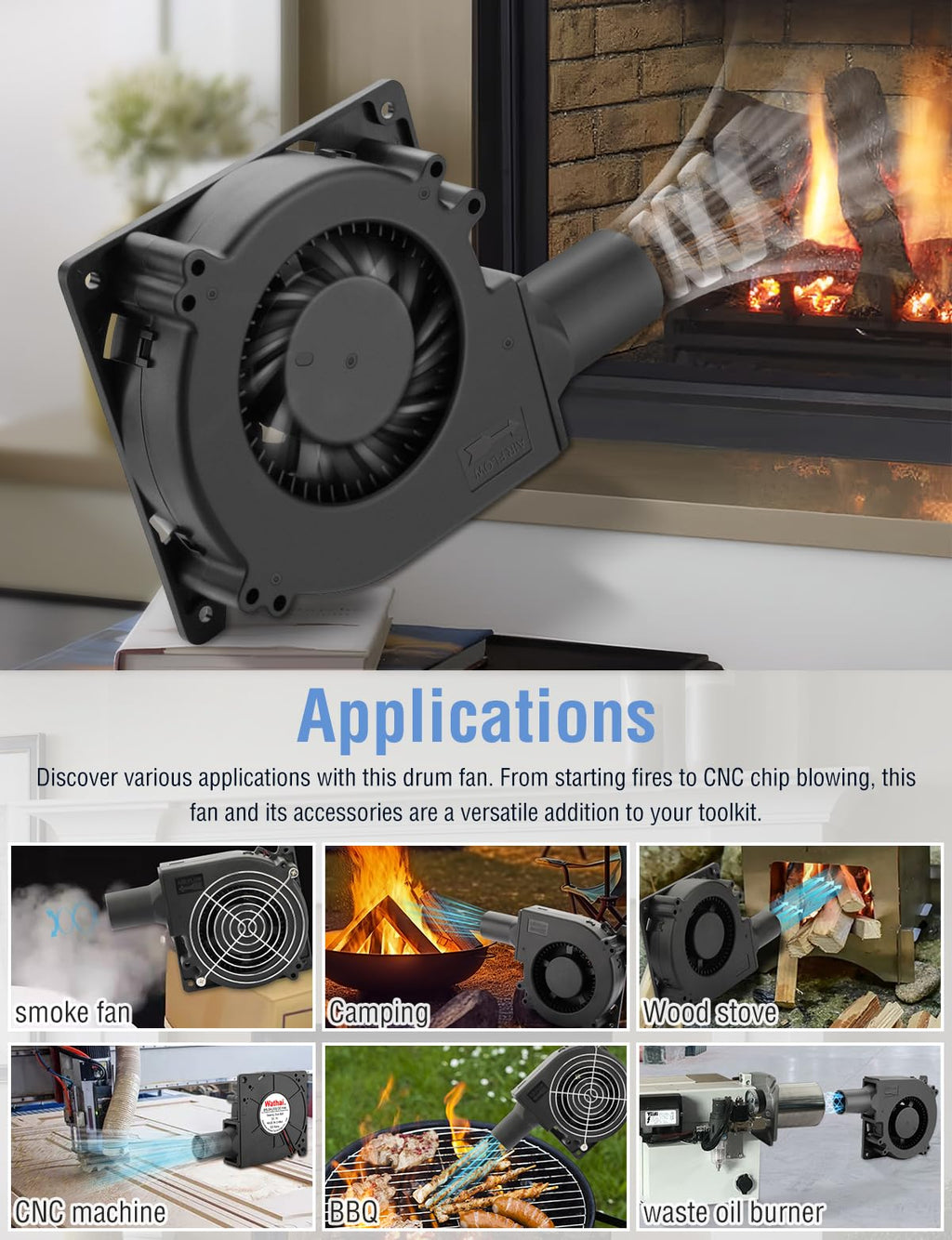 Wathai 120mm x 32mm Dual Ball Blower Fan 12V with 110v - 240v AC Plug Variable Speed Controller - High Velocity Squirrel Cage Fans for DIY Cooling Projects, BBQ, Drum Smoker