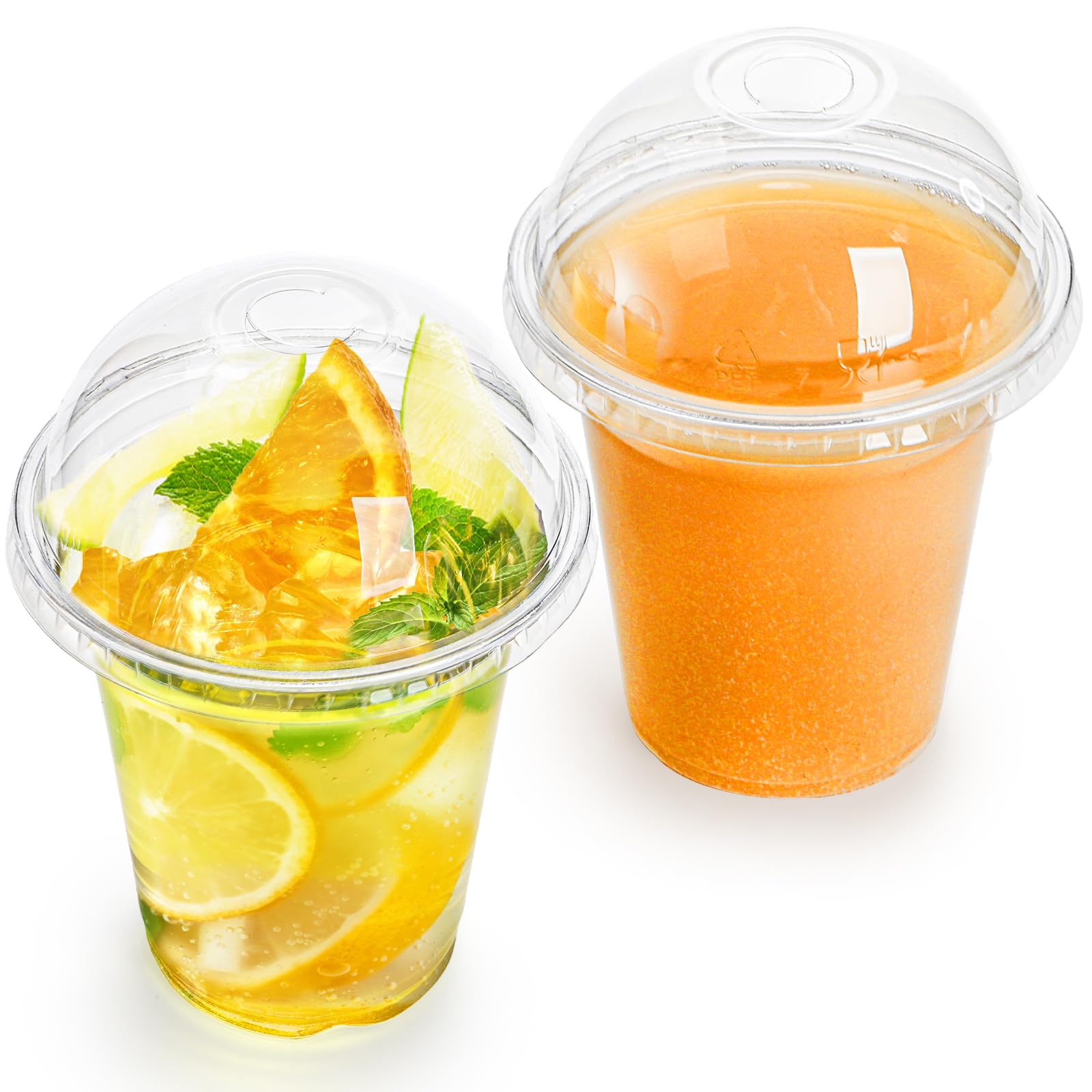 Okllen 100 Pack 12 oz Clear Plastic Cups with Dome Lids and Hole, Disposable Drinking Cups Milkshake Cups for Iced Coffee, Cold Drinks, Smoothie, Milkshake, Party