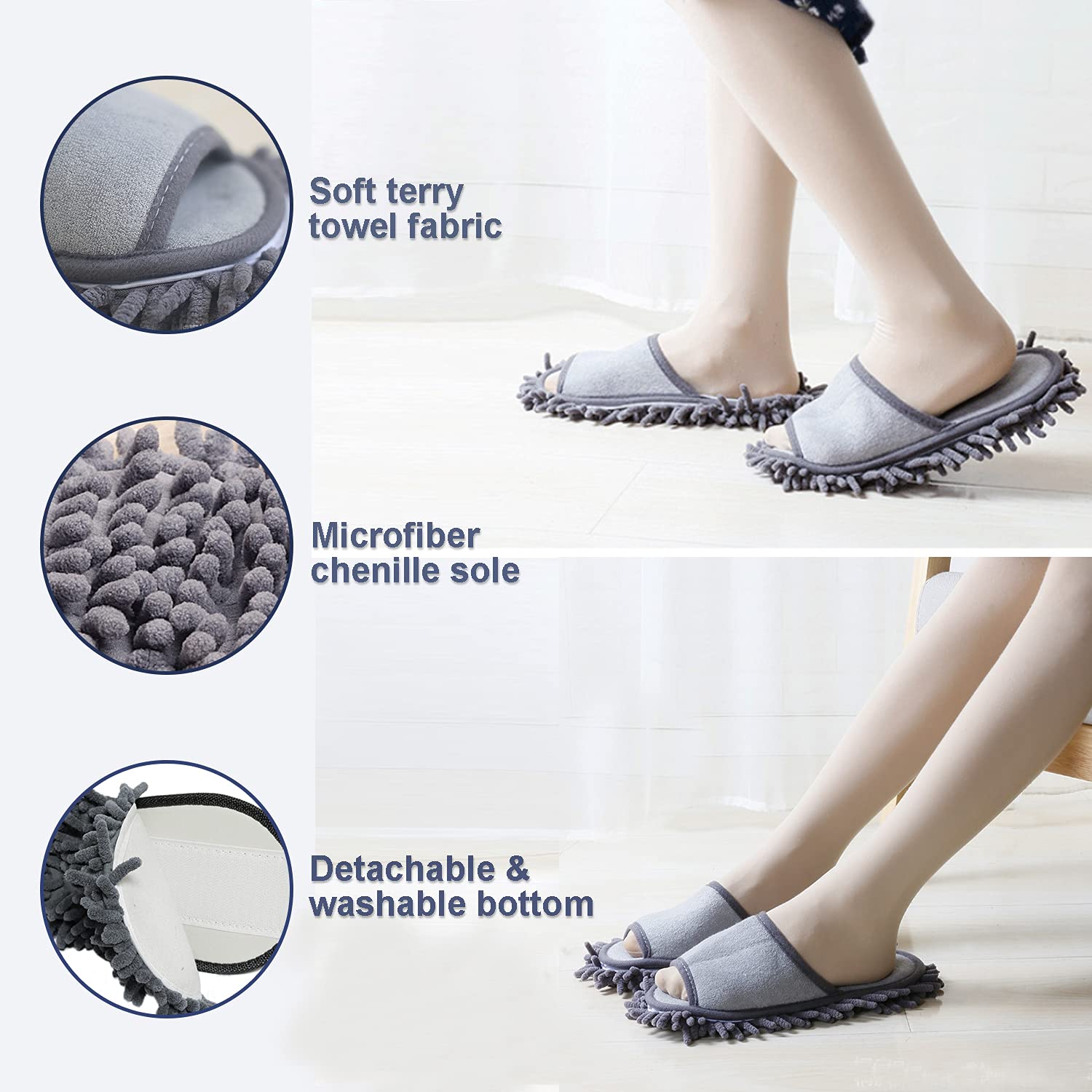 Friendly House Women's Microfiber Floor Cleaning Mop Slippers with Terry Towel Fabric(Purple,7-8.5)