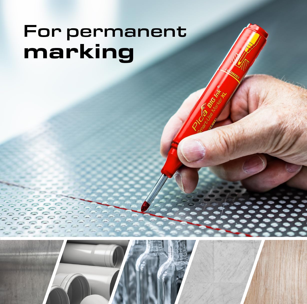 Pica Big Ink Smart-Use Marker XL Black (Strong Markings, Suitable for Smooth and Dry Surfaces, Includes Case Protector) 170/46
