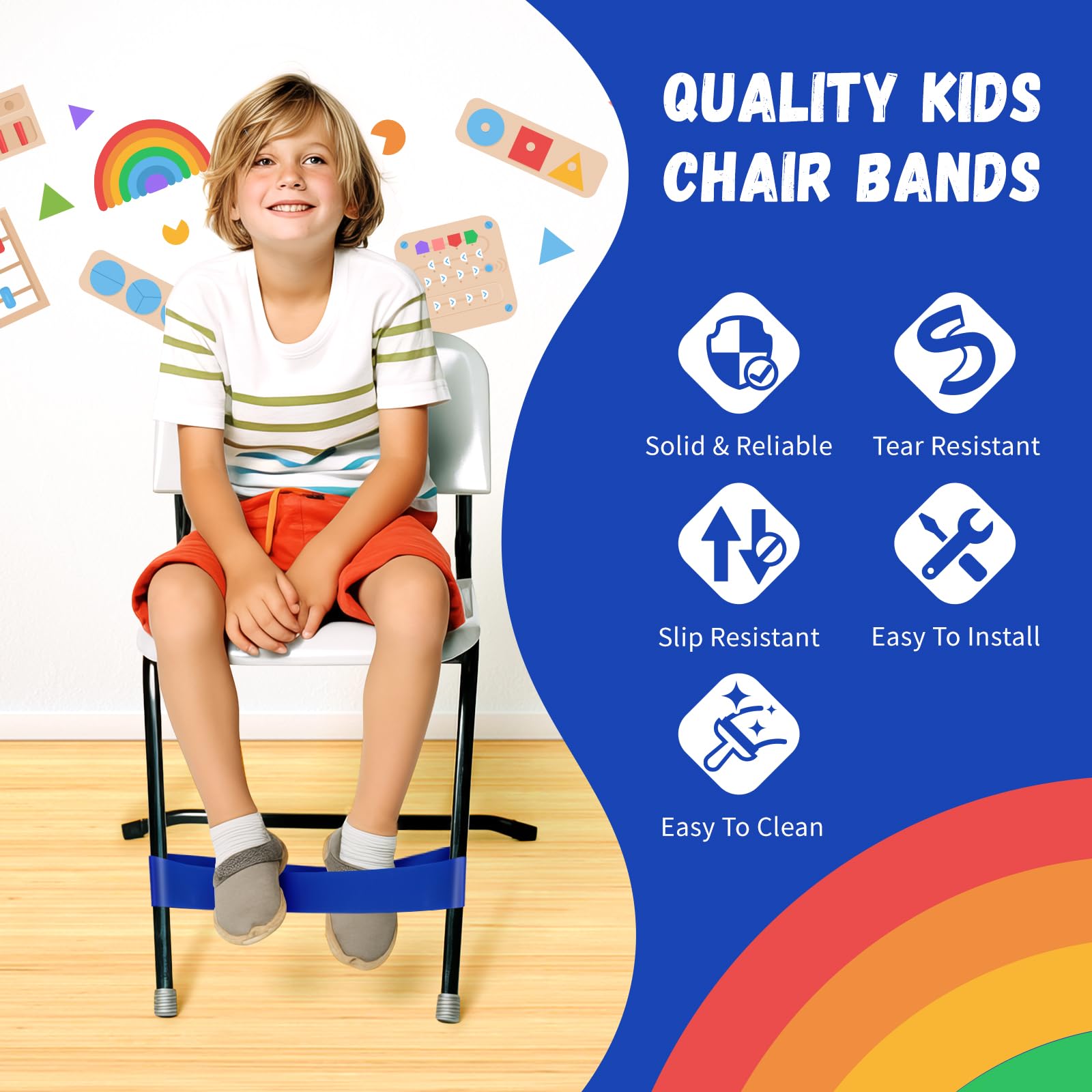 WNSIRVY 25 Pack Chair Bands for Kids with Fidgety Feet, ADHD Tools for Kids, Improve Focus & Reduce Restlessness, Chair Bands Sensory ADHD ADD Autism - Classroom & Home Must Haves (Multicolor)