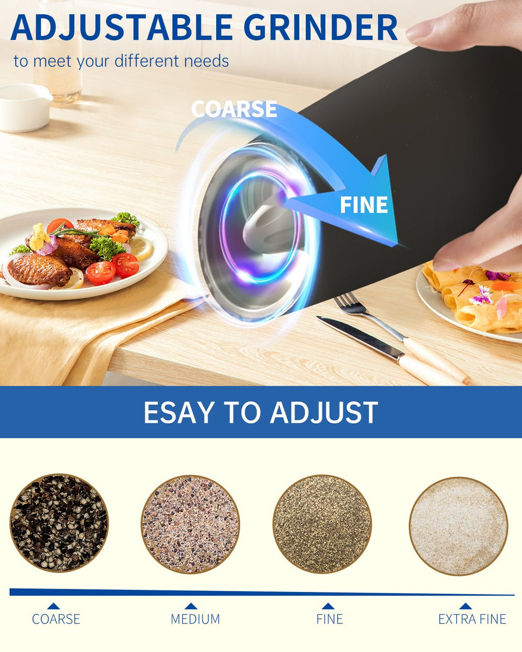 CIRCLE JOY Electric Pepper Grinder Gravity Sensor Automatic Pepper Mill Grinder with Adjustable Coarseness, Led Light, Battery Operated with 135ml Capacity