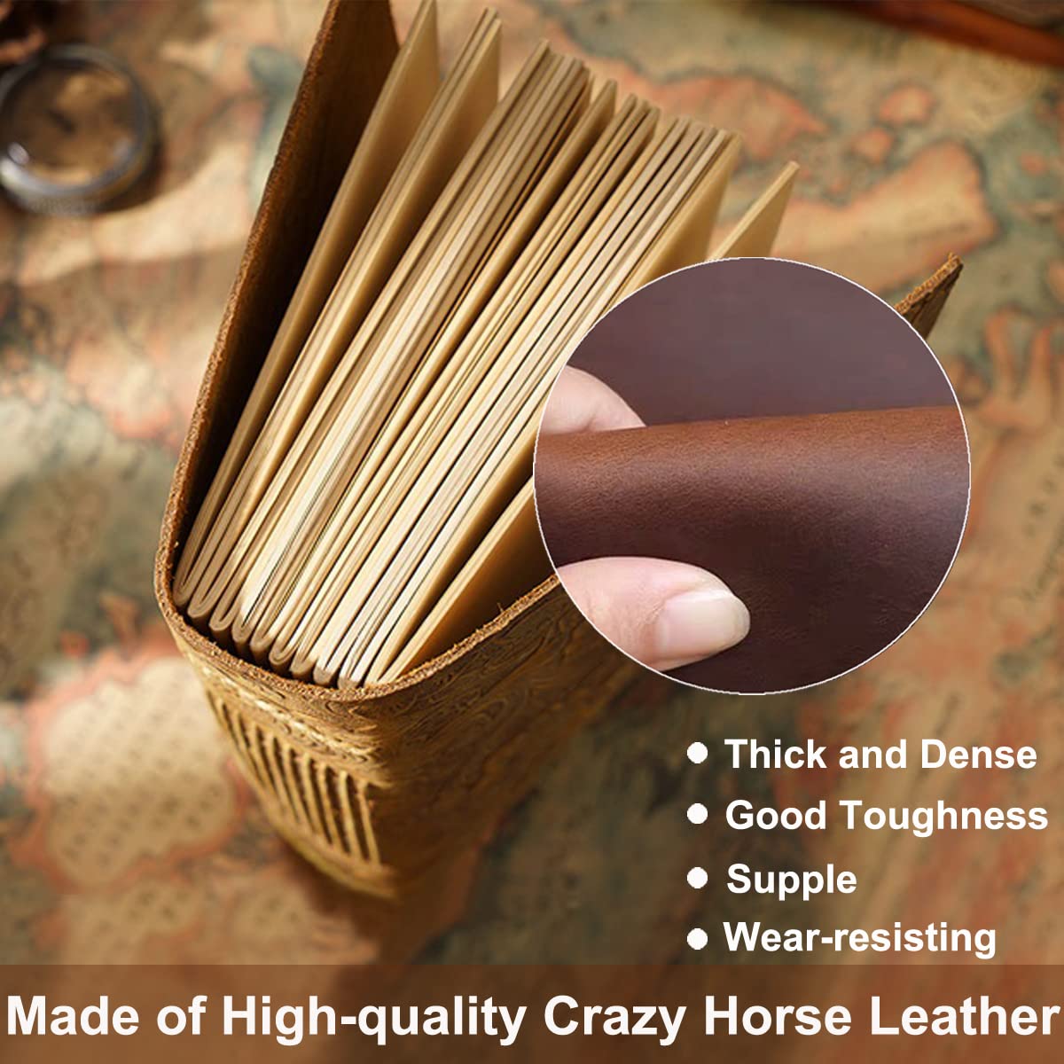 Acidea Leather Journal Notebook, 200 Sheets(400Pages) Embossed Antique Handmade Kraft Diary, Classic Premium Notepad Lined Sketchbook, Great Gift for Writer and Traveler(Vintage Brown, 7.5'' x 5.5'')