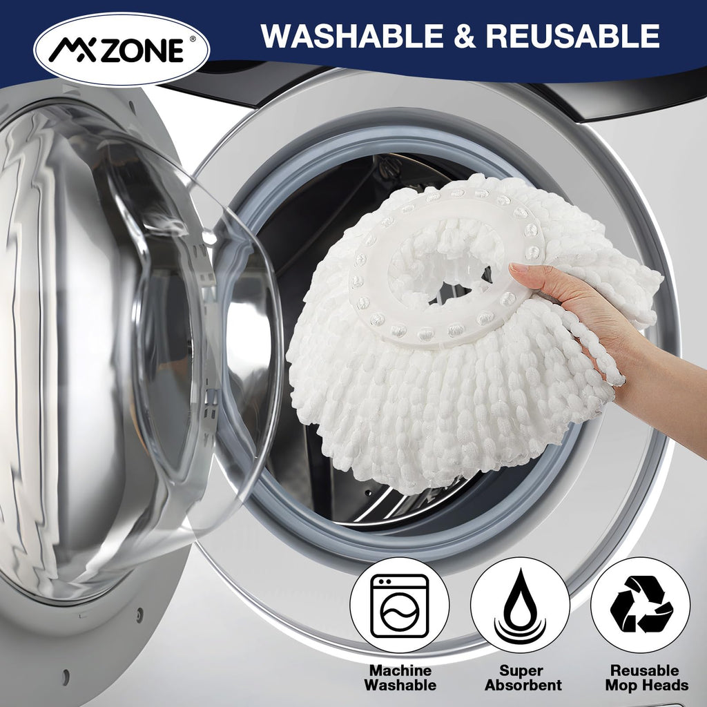 MXZONE Mop Head Replacement for Universal 360° Spin Magic Mop, Fits Hurricane Spin Mop Microfiber Mop Head Refills, Round Shape Standard Size, 5 Pack