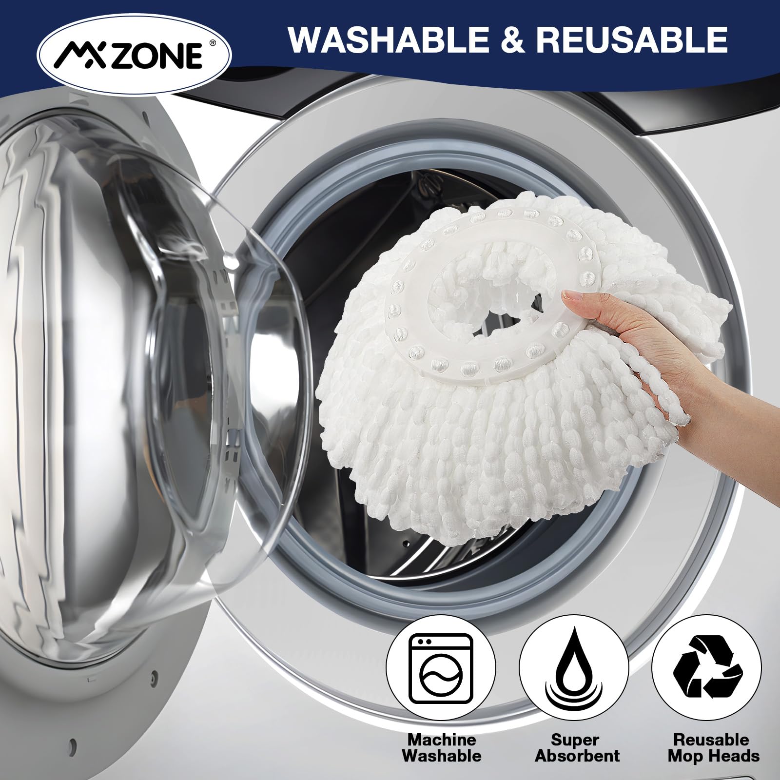 MXZONE Mop Head Replacement for Universal 360° Spin Magic Mop, Fits Hurricane Spin Mop Microfiber Mop Head Refills, Round Shape Standard Size, 5 Pack
