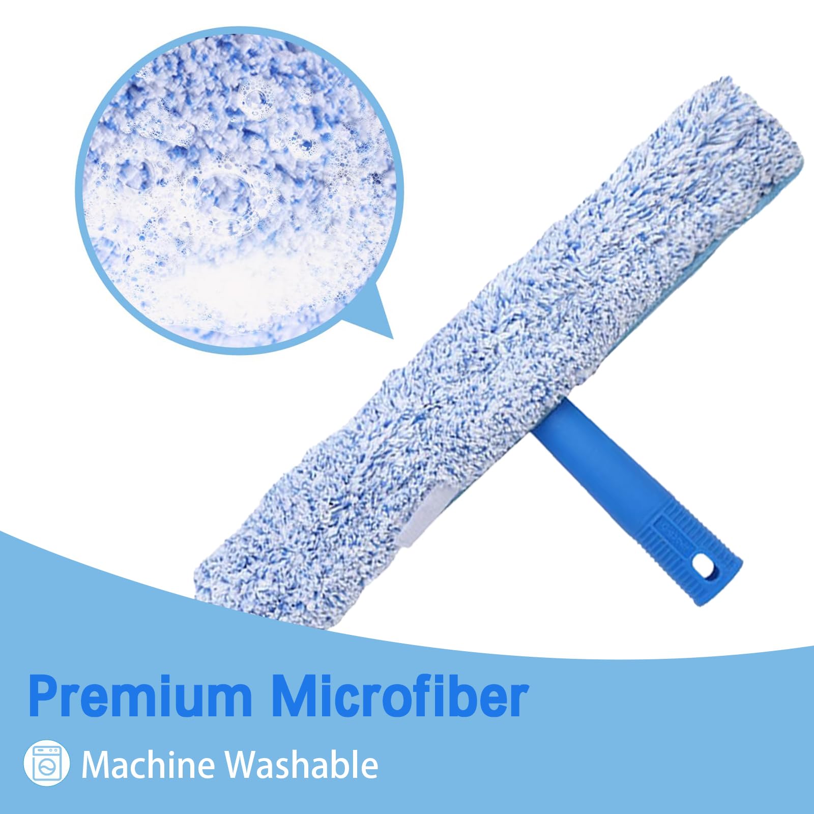 12.5Ft (3.8M) Telescopic Window Cleaner Kit - Extendable Pole, 37cm Scrubber(3X Replaceable Sleeves), Squeegee(35cm *2 & 25cm *1). Perfect Cleaning Equipment for High Windows, Shower Glass, Car, RV