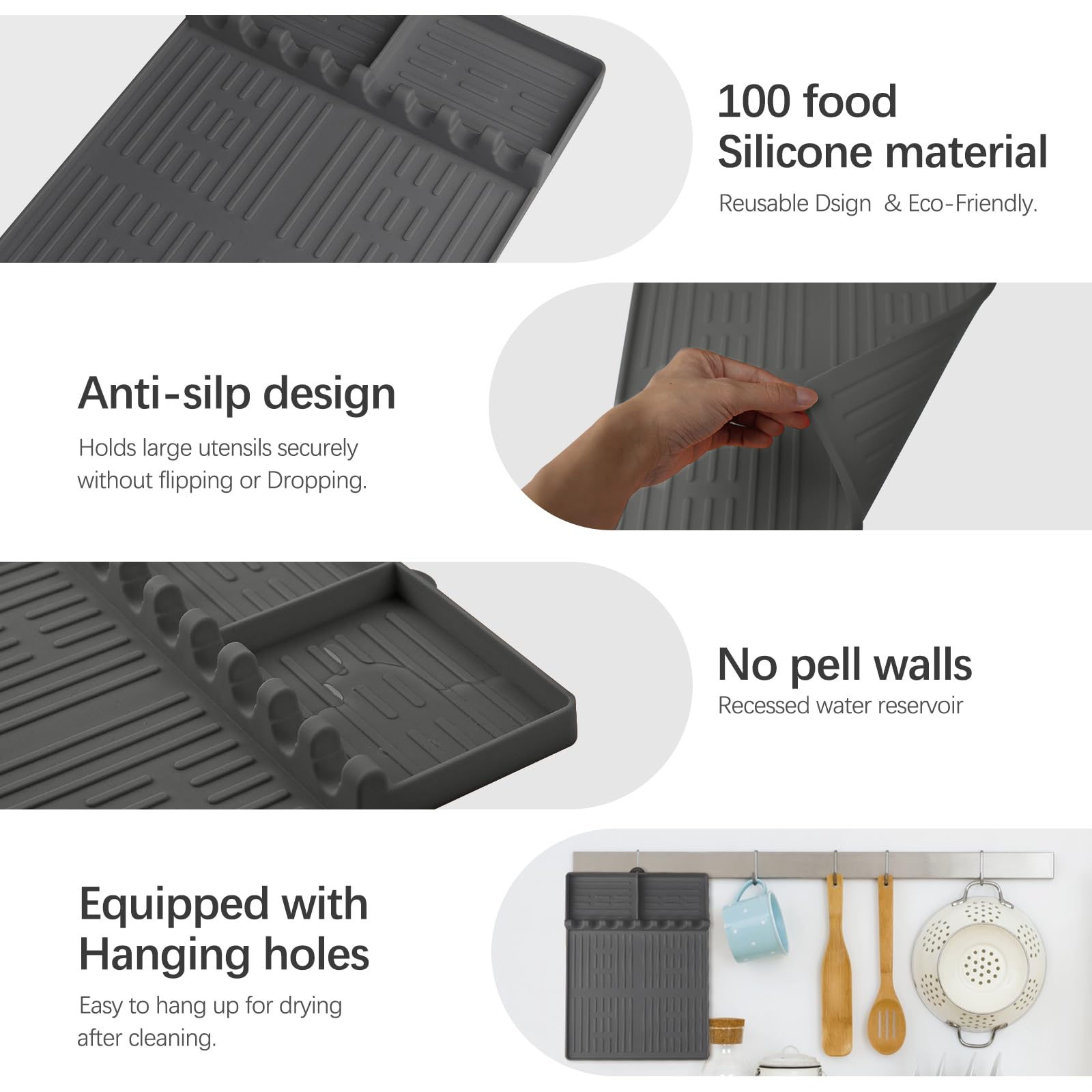 Silicone Grill Barbeque Mat for Blackstone, Large Spatula Tools With Drip Pad, Griddle Mat for Outdoor Cooking, Kitchen Counter (Light Grey)