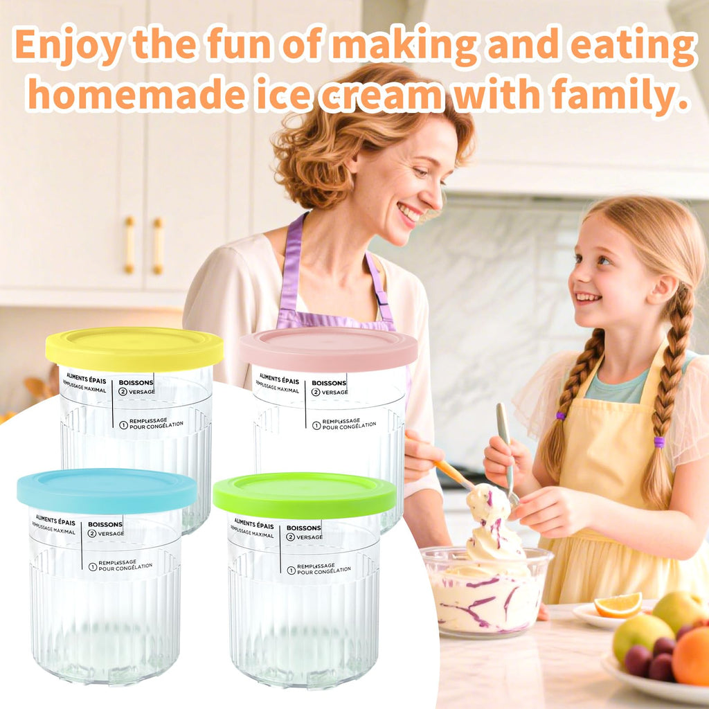 4 Pack Creami Containers Compatible with Ninja NC500 and NC501 Series Ice Cream Makers, Reusable Ice Cream Pints and Lids Replacement Parts Fit for Ninja Creamy