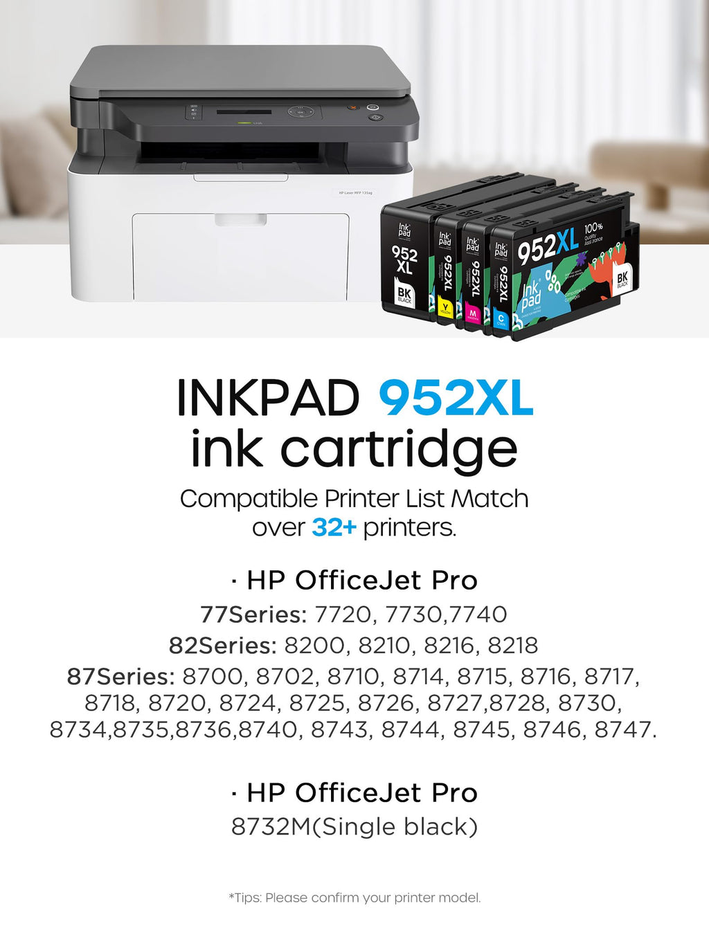 952XL Ink Cartridges Combo Pack, Replacement for HP 952 XL, Compatible with OfficeJet Pro 8710 8720 7720 7740 8210 8702 8715 8725, 4 Pack(BK/C/M/Y)
