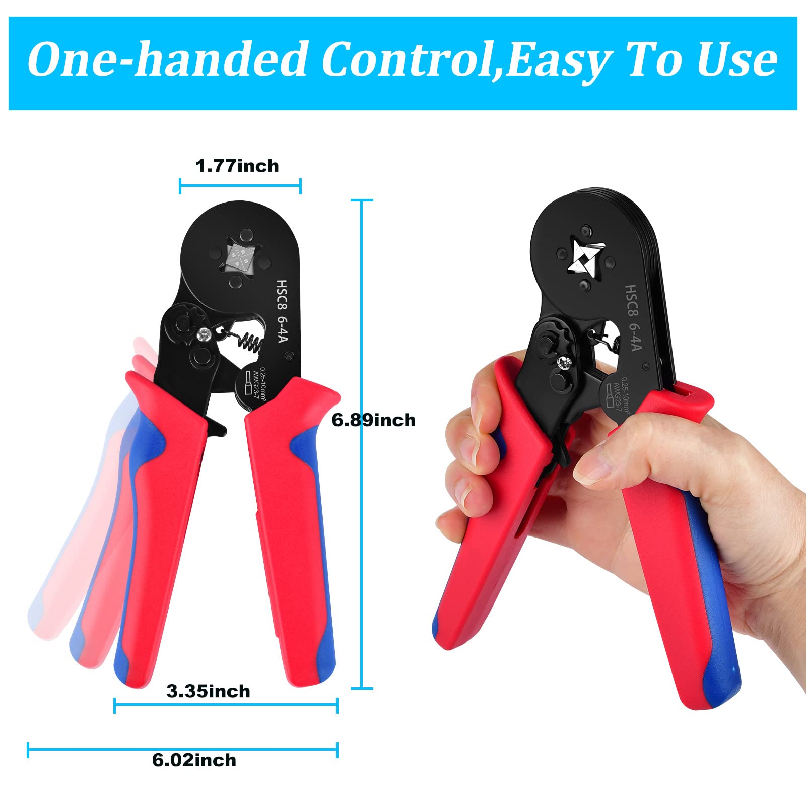 Ferrule Crimping Tool Kit, Ferrule Crimper Plier AWG23-7(0.25-10mm²) with 1200pcs Wire Ferrules Kit Wire Ends Terminals, Self-Adjustable Ratchet Wire Crimping Tool.