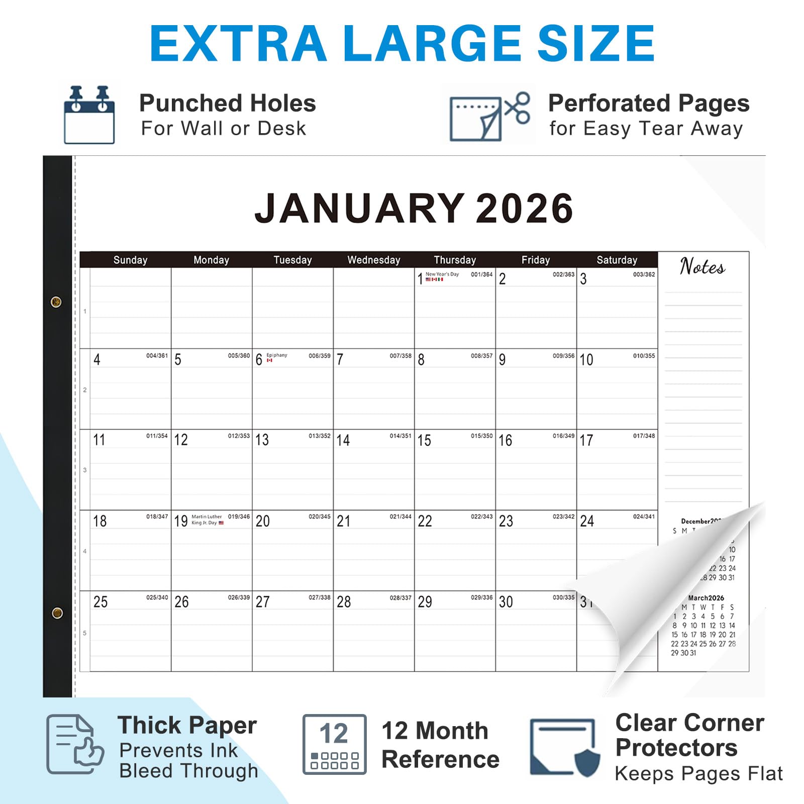 2026 Desk Calendar Large 22x17 – Desk Top Calendar 2026 with plastic cover