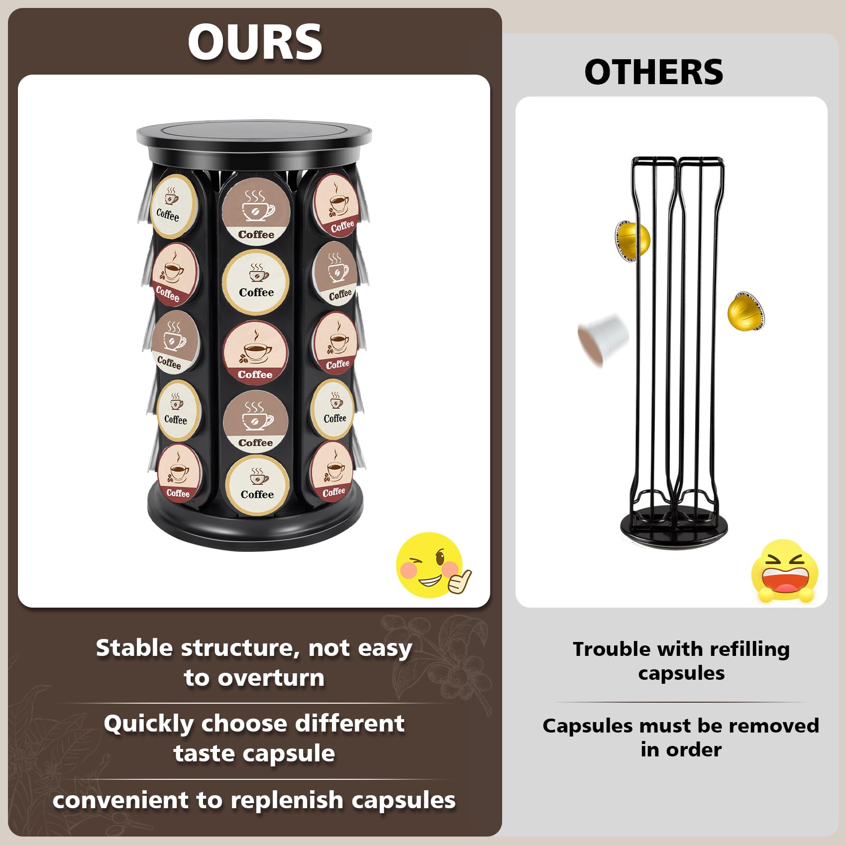 SAVORLIVING Coffee Pod Carousel Compatible with K-Cup Pods, K Cup Holder Holds 40 Coffee Capsule, New Modern Design for Kitchen Office Countertop or Coffees Station Organizer, Detachable (Black)