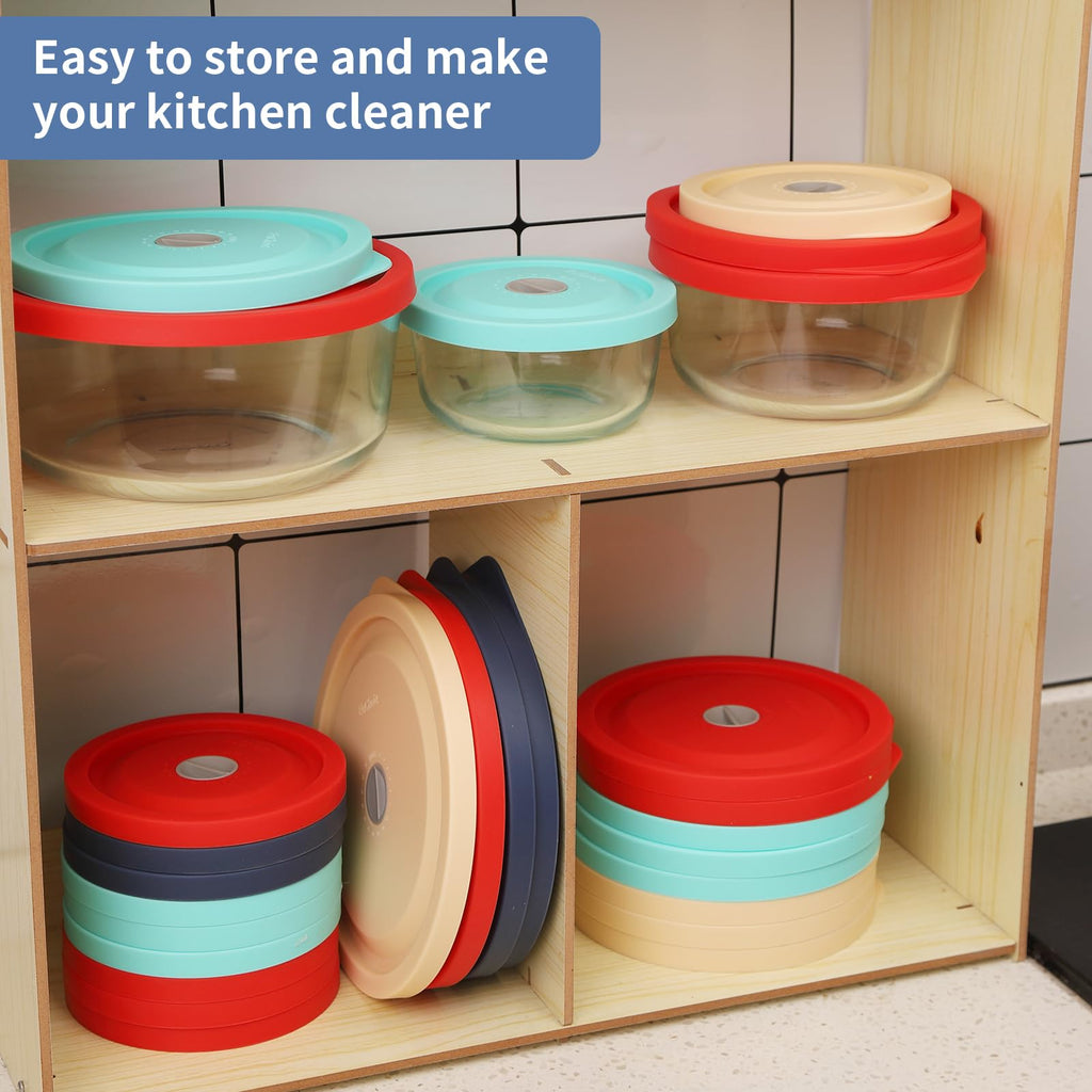 EuChoiz Silicone Storage Cover Lids Replacement for Pyrex 7402-PC 7 Cup and Anchor Hocking Glass Bowls Round Mixing Containers 2 Pack Dark Blue