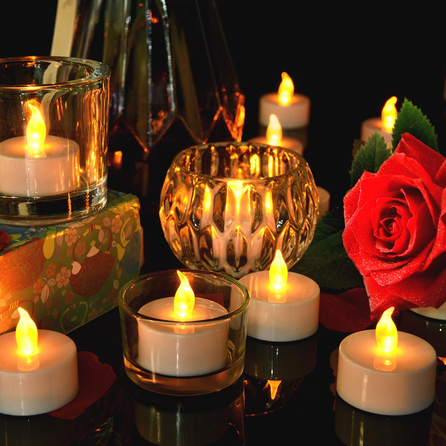 Pandaing Battery Operated Flameless Tealight Candles [40 Pack, Batteries Included], Realistic Tea Lights Candles, Flickering Bright Tealights