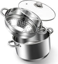 KroWallu 3.6L / 4QT Stock Pot with Steamer, Stainless Steel Pot Set Including Stock Pot, Steamer and Tempered Glass Lid, Stay Cool Handle, Work with Gas Electric Induction Stove, Dishwasher