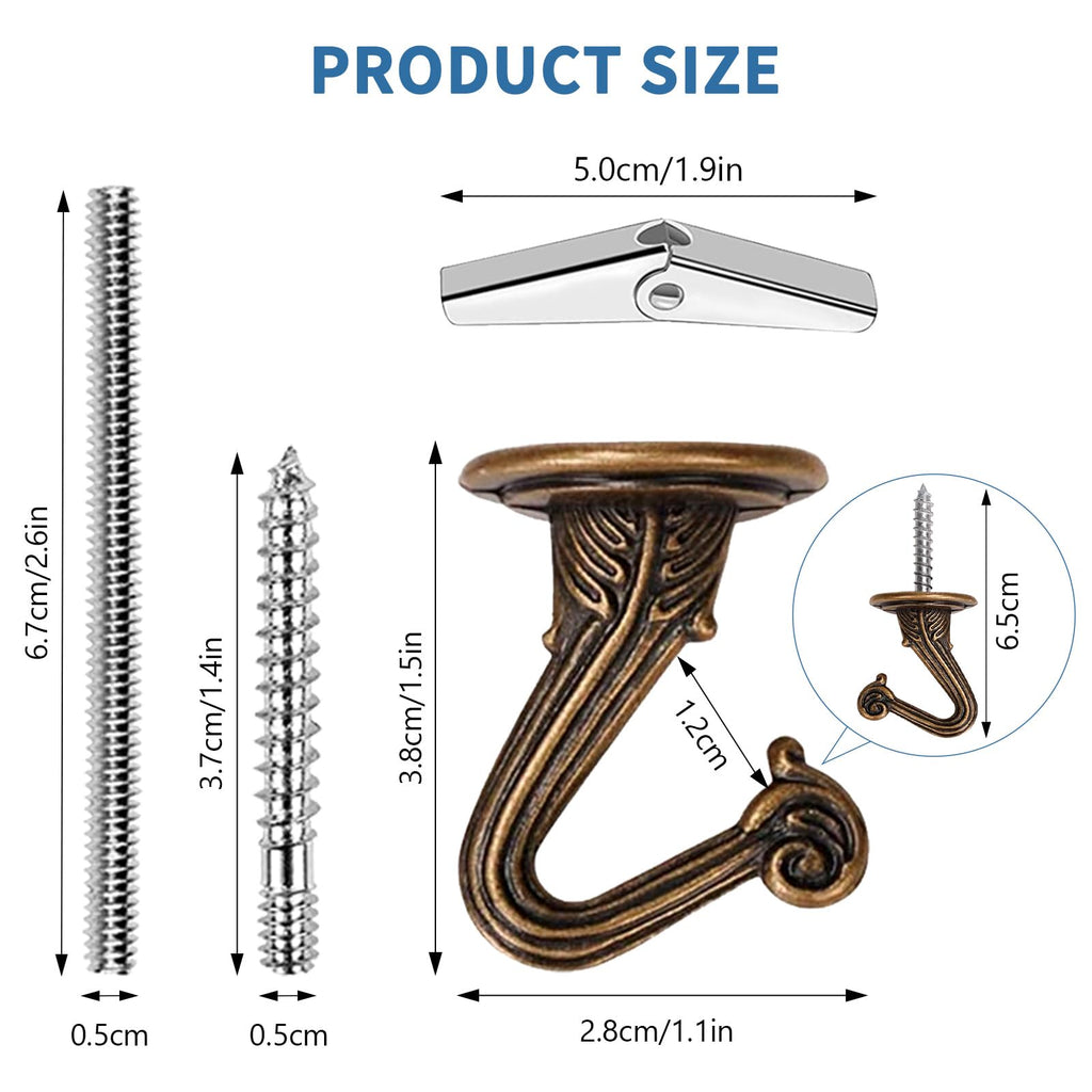 SEISSO 10 Sets Ceiling Hooks - Heavy Duty Metal Swag Hook with Hardware and Toggle Wings for Hanging Plants Ceiling Installation Cavity Wall Fixing Brass