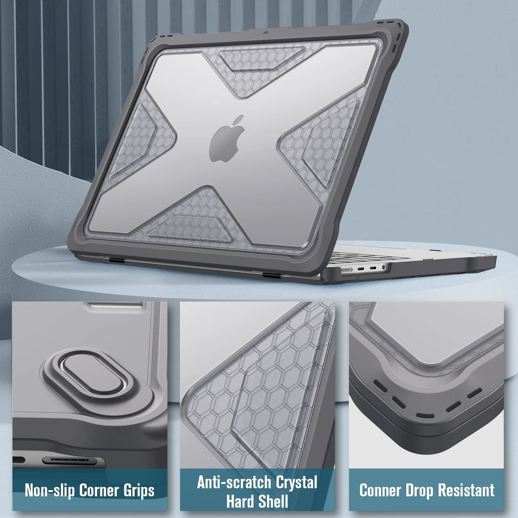 Fintie Case for MacBook Pro 14 Inch A3434 A3401 A3185 A3112 A2992 A2918 A2779 A2442 with M5 M4 M3 M2 M1 Chip (2026-2021 Release) - Heavy Duty Rugged Hard Shell Case Cover with TPU Bumper, Gray