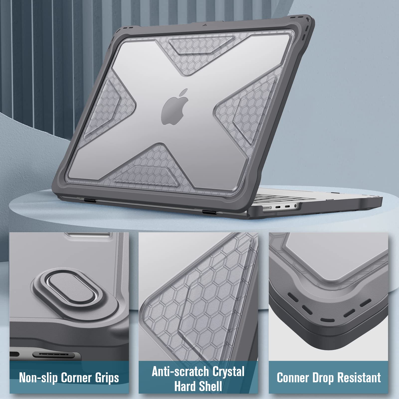 Fintie Case for MacBook Pro 14 Inch A3434 A3401 A3185 A3112 A2992 A2918 A2779 A2442 with M5 M4 M3 M2 M1 Chip (2026-2021 Release) - Heavy Duty Rugged Hard Shell Case Cover with TPU Bumper, Gray