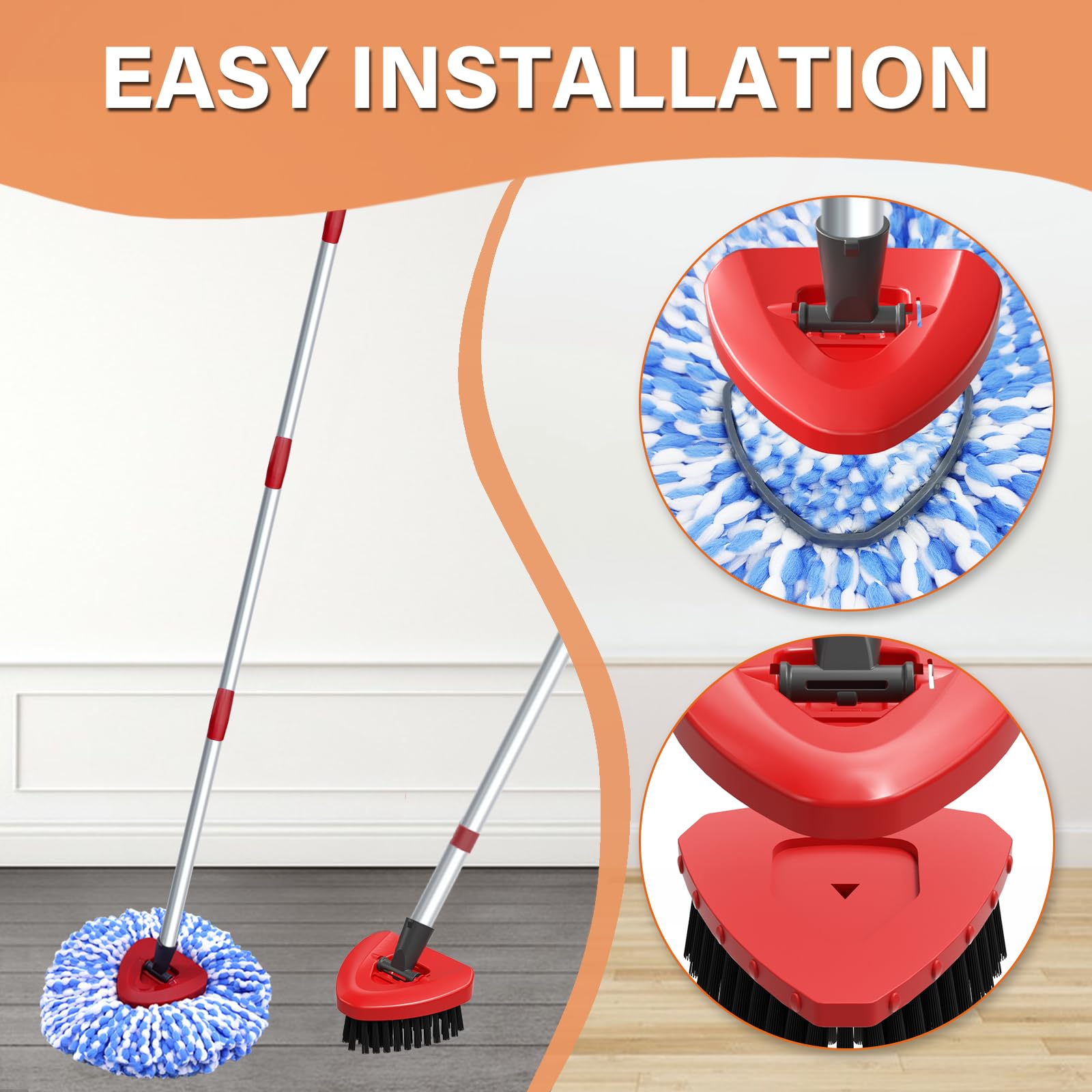 Fatmass Spin Mop Head Replacement for Vileda RinseClean 2-Tank System,2 Mop Replace Heads + 1 Upgrade Scrubber Brush, 100% Microfiber Mop Refills Deep Cleaning Machine Washable