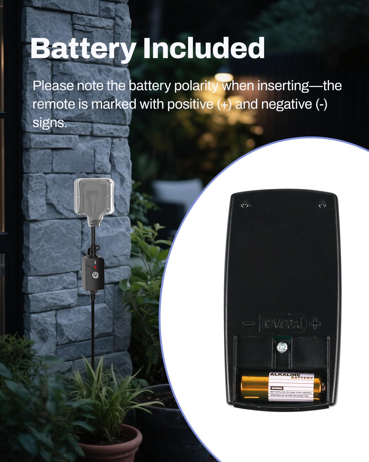 HBN Outdoor Indoor Wireless Remote Control 3-Prong Outlet Weatherproof Heavy Duty 15 A Compact 1 Remote 1 Outlet with Remote 15cm Cord 30m Range ETL Listed (Battery Included)